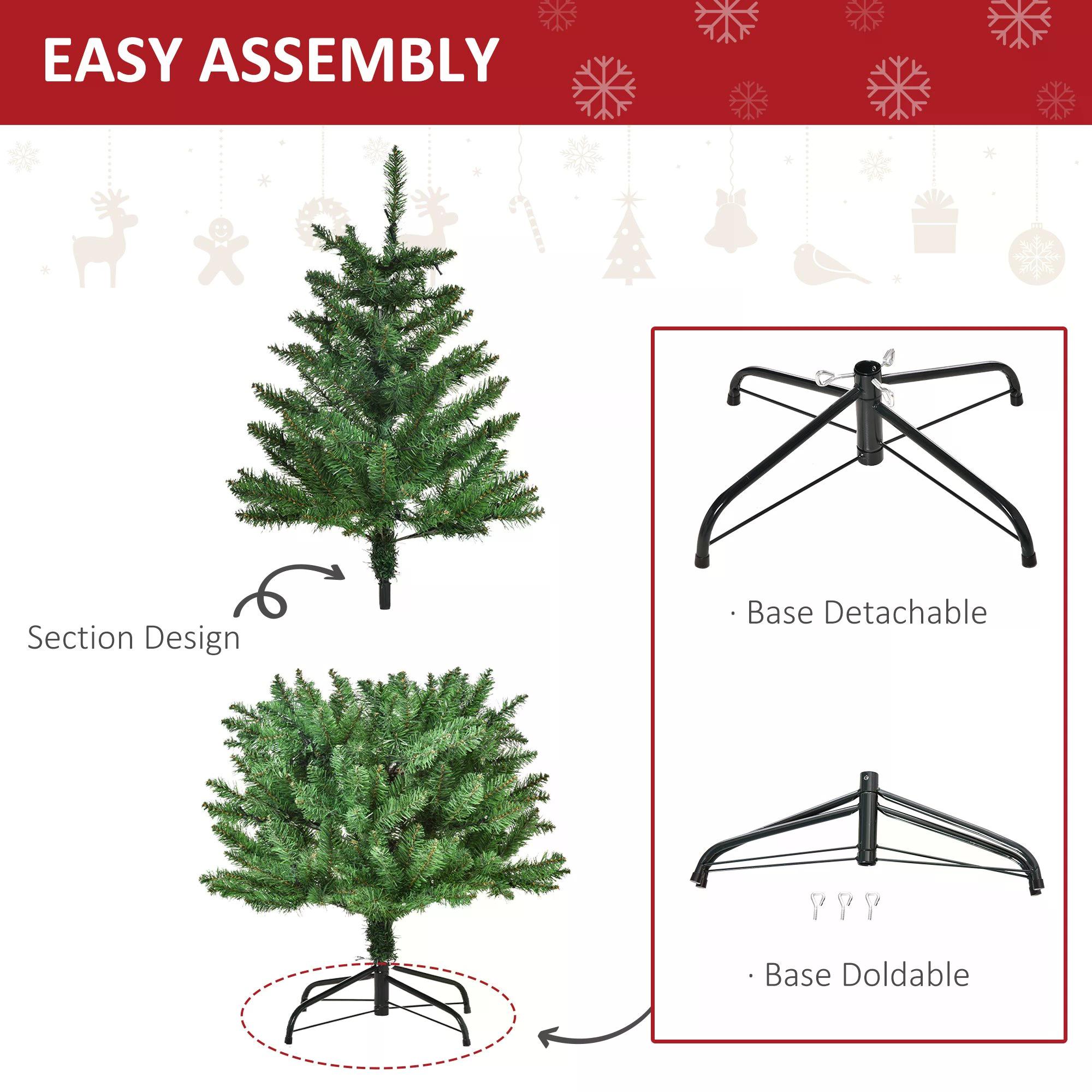 HOMCOM 4 Feet Prelit Artificial Christmas Tree Warm White LED Light Holiday Home Xmas Decoration, Green