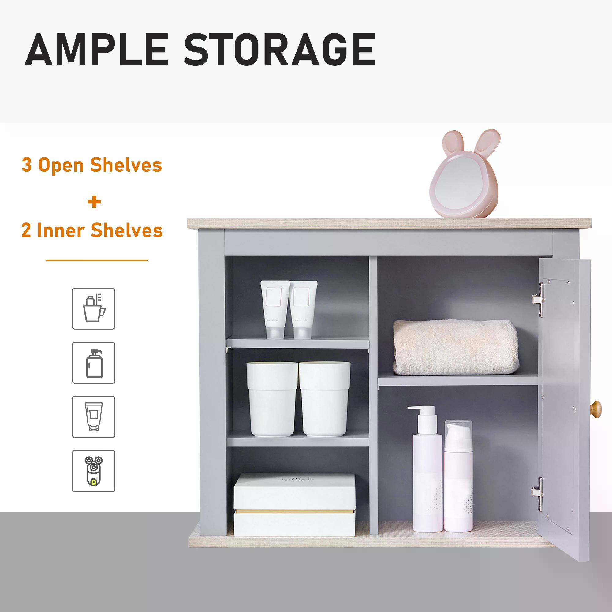 Kleankin Wall Mounted Mirror Cabinet, Bathroom Storage with Door, Adjustable Shelf, for Hallways, Living Areas, Grey