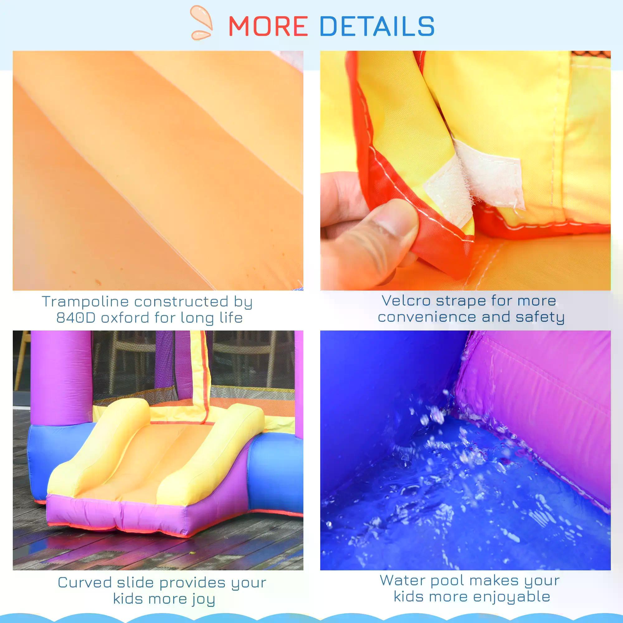 Outsunny Kids Bounce Castle House Inflatable Trampoline Slide Water Pool 3 in 1 with Inflator for Kids Age 3-12 Multi-color 3 x 2.8 x 1.7m