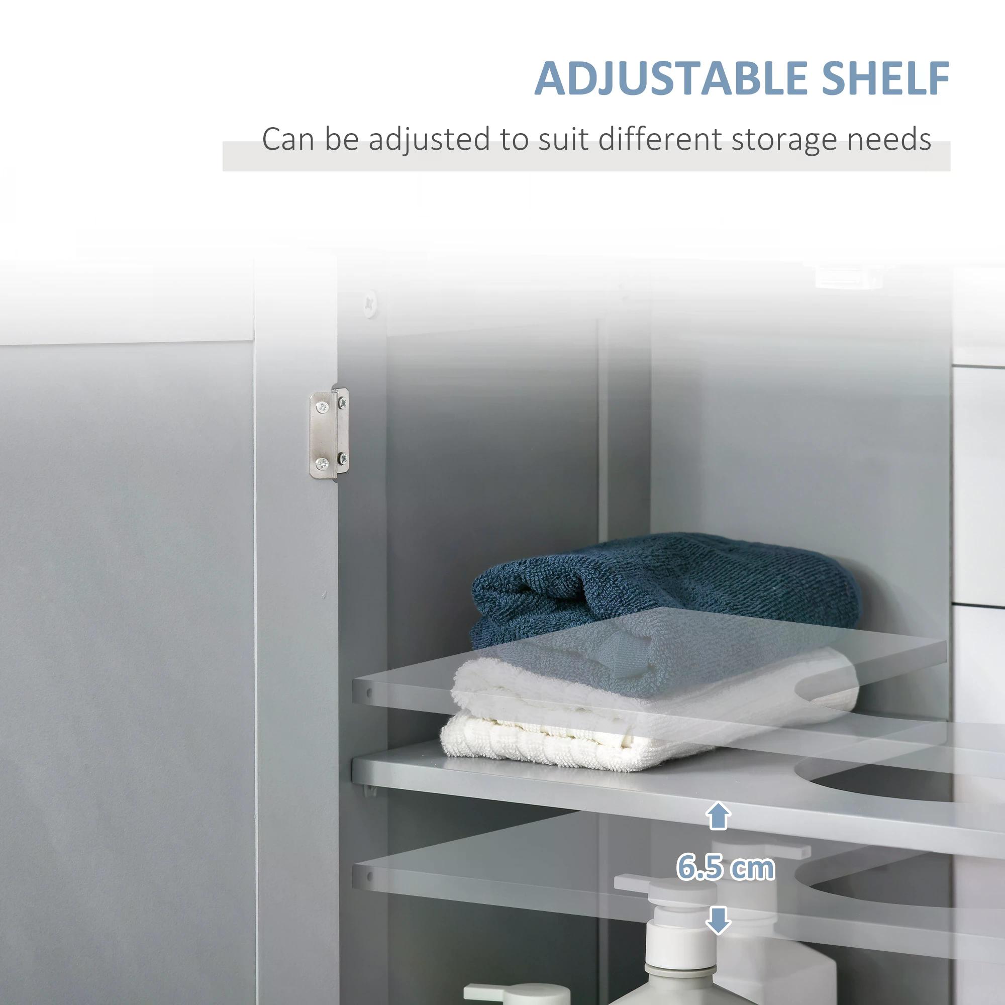 Kleankin Compact Under-Sink Cabinet, 60x60cm, with Adjustable Shelf, Handles, Drainage, Space-Saving Bathroom Organizer, Grey