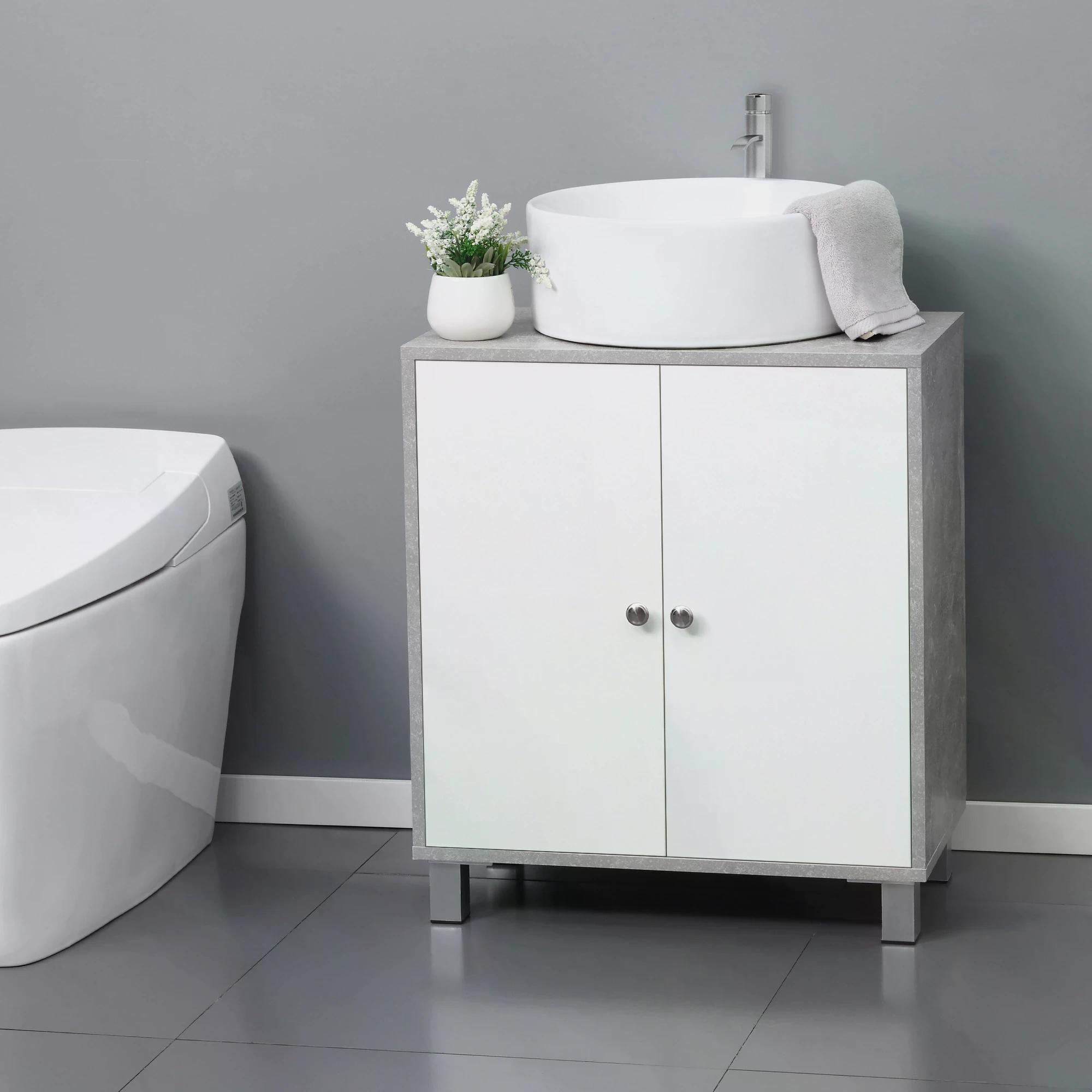 Kleankin Pedestal Under Sink Cabinet, Bathroom Vanity Storage Unit with Adjustable Shelves, White and Grey