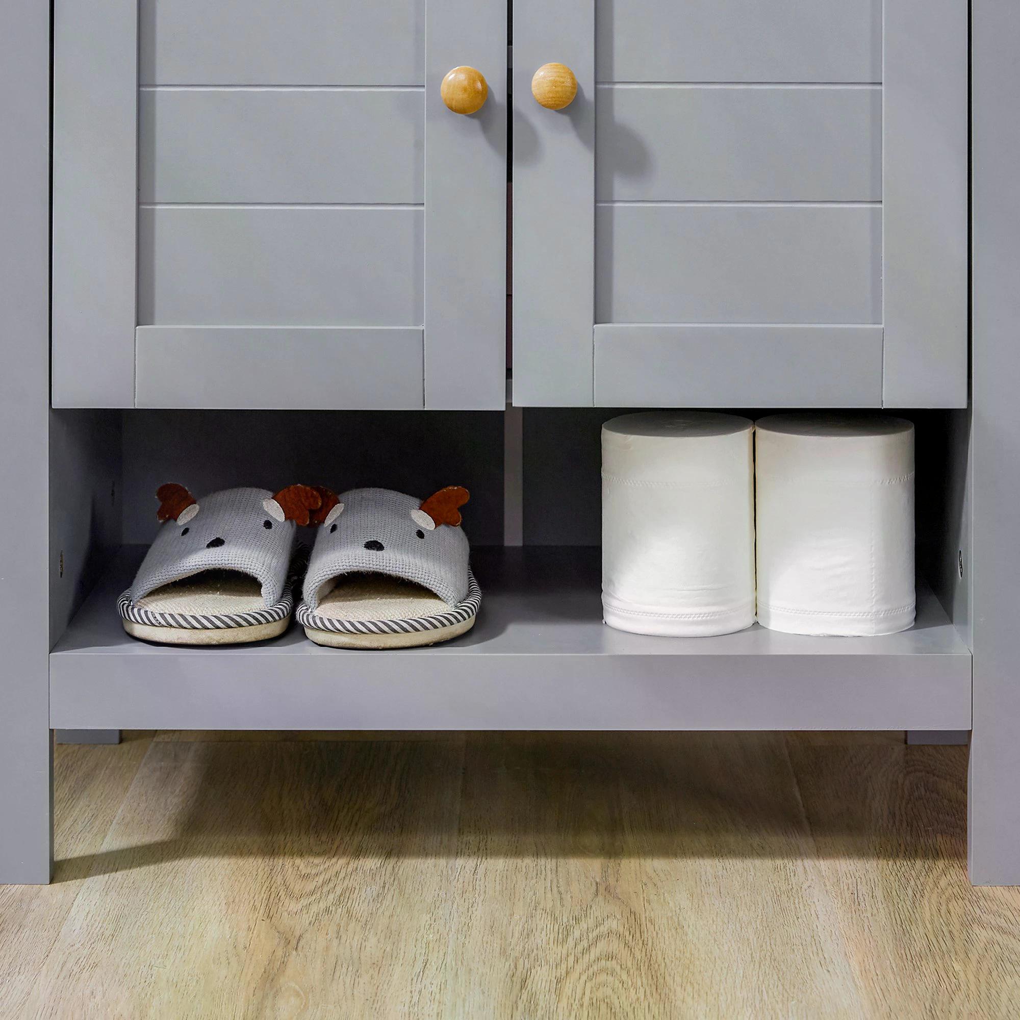 Kleankin Bathroom Vanity Unit Under Sink Cabinet, Pedestal Design, Storage Cupboard with Adjustable Shelf, Grey.