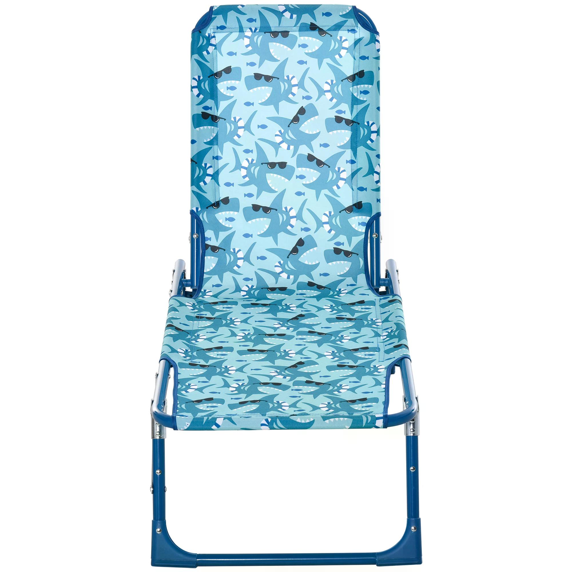 Outsunny Lounge Chair for Kids Recliner Foldable Portable with Adjustable Backrest Outdoor Beach Pool Camping 118 x 40 x 24cm Blue