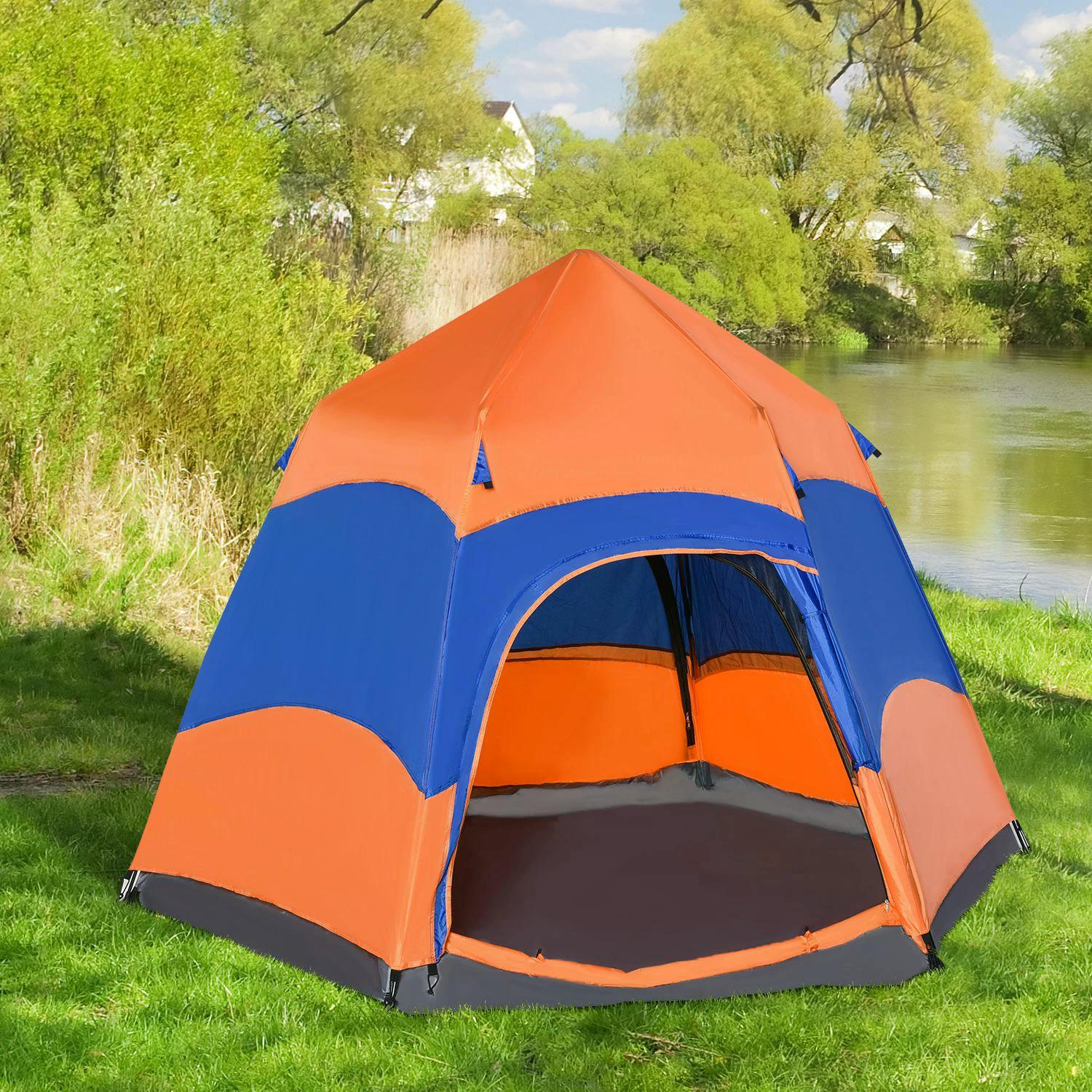 Outsunny Hexagon Pop Up Tent for Six, Portable Shelter for Camping, Festivals, Hiking, Family Use