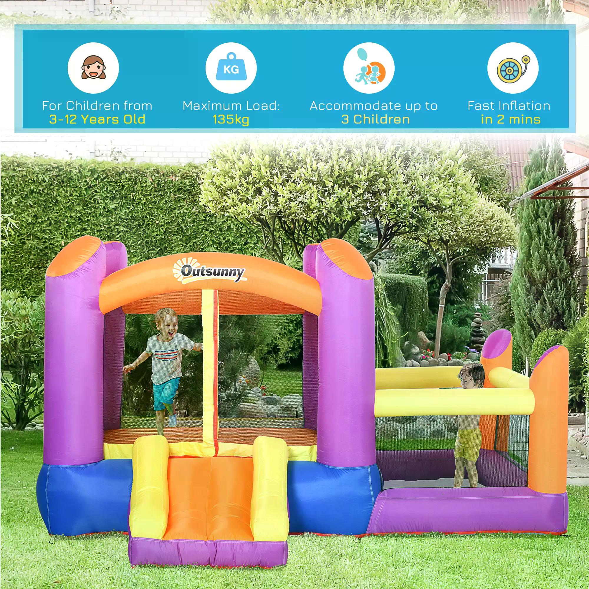 Outsunny Kids Bounce Castle House Inflatable Trampoline Slide Water Pool 3 in 1 with Inflator for Kids Age 3-12 Multi-color 3 x 2.8 x 1.7m