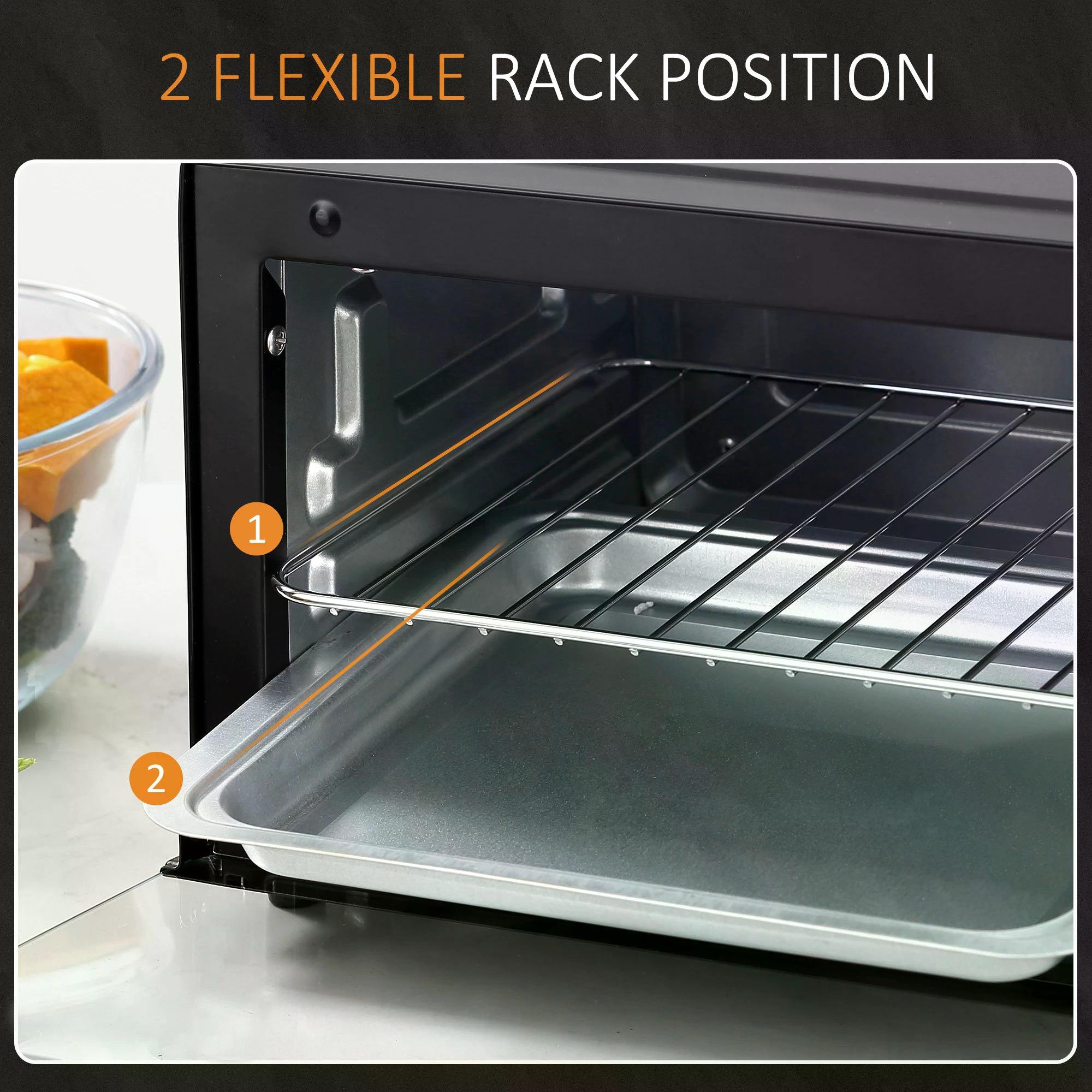 HOMCOM Convection Mini Oven, 9L Countertop Electric Grill, Toaster Oven with Adjustable Temperature, Timer, Baking Tray and Wire Rack, 750W