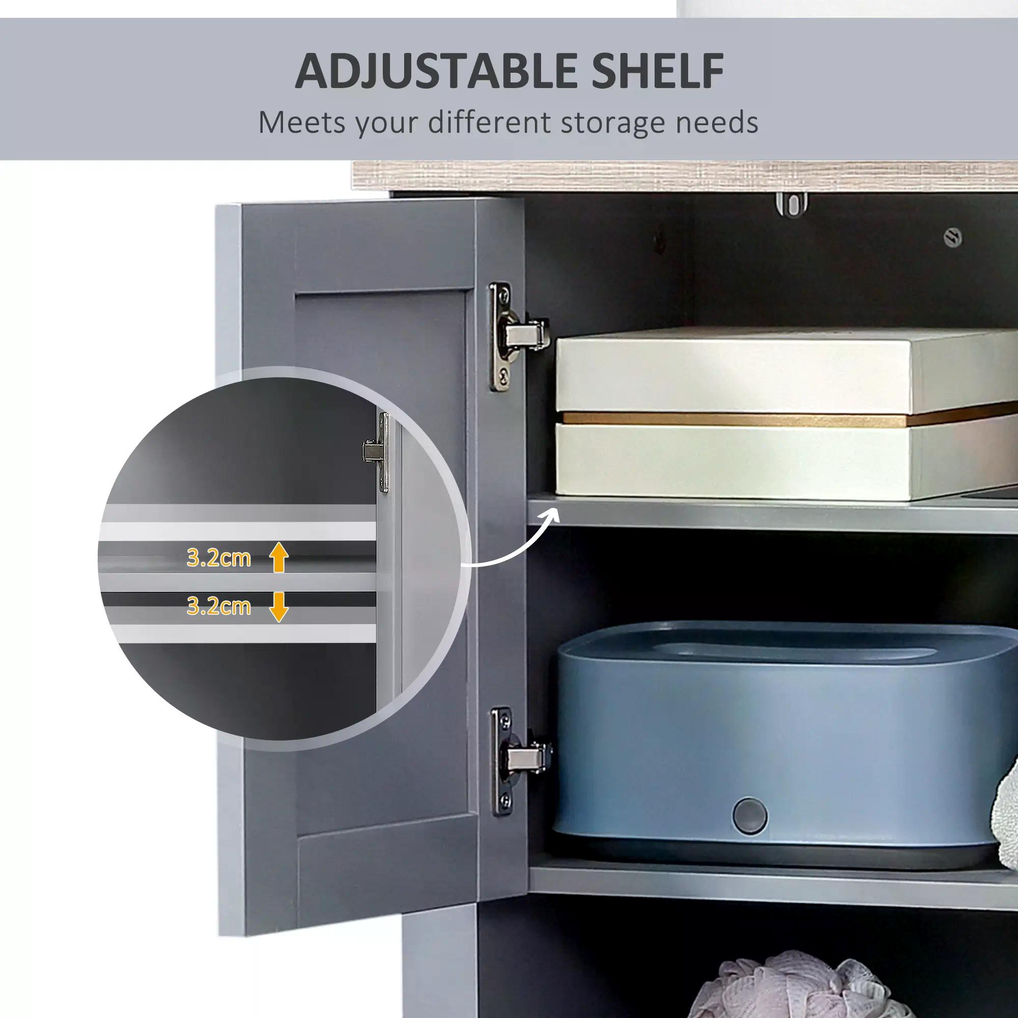 Kleankin Bathroom Vanity Unit Under Sink Cabinet, Pedestal Design, Storage Cupboard with Adjustable Shelf, Grey.