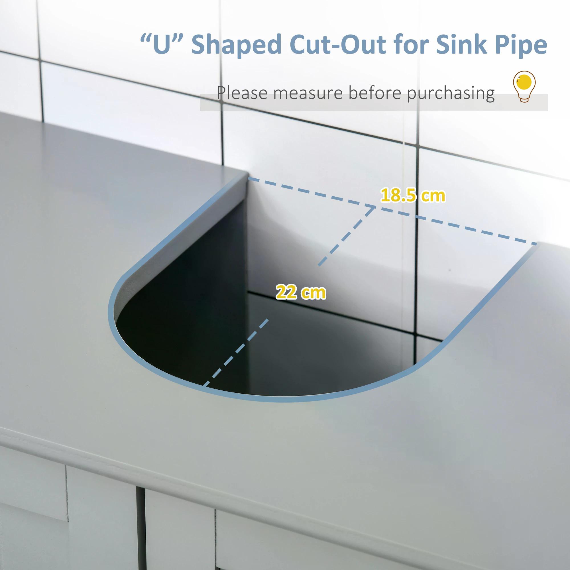 Kleankin Compact Under-Sink Cabinet, 60x60cm, with Adjustable Shelf, Handles, Drainage, Space-Saving Bathroom Organizer, Grey
