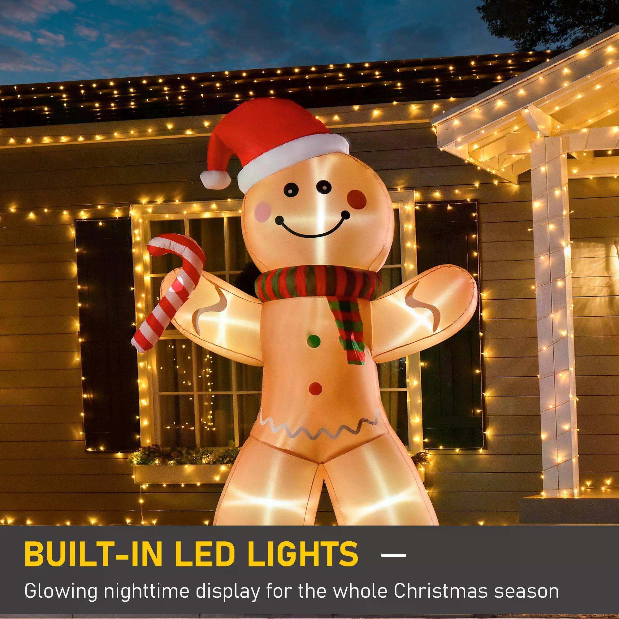 HOMCOM 2.4m Christmas Inflatable Gingerbread Man, Lighted for Home Indoor Outdoor Garden Lawn Decoration Party Prop