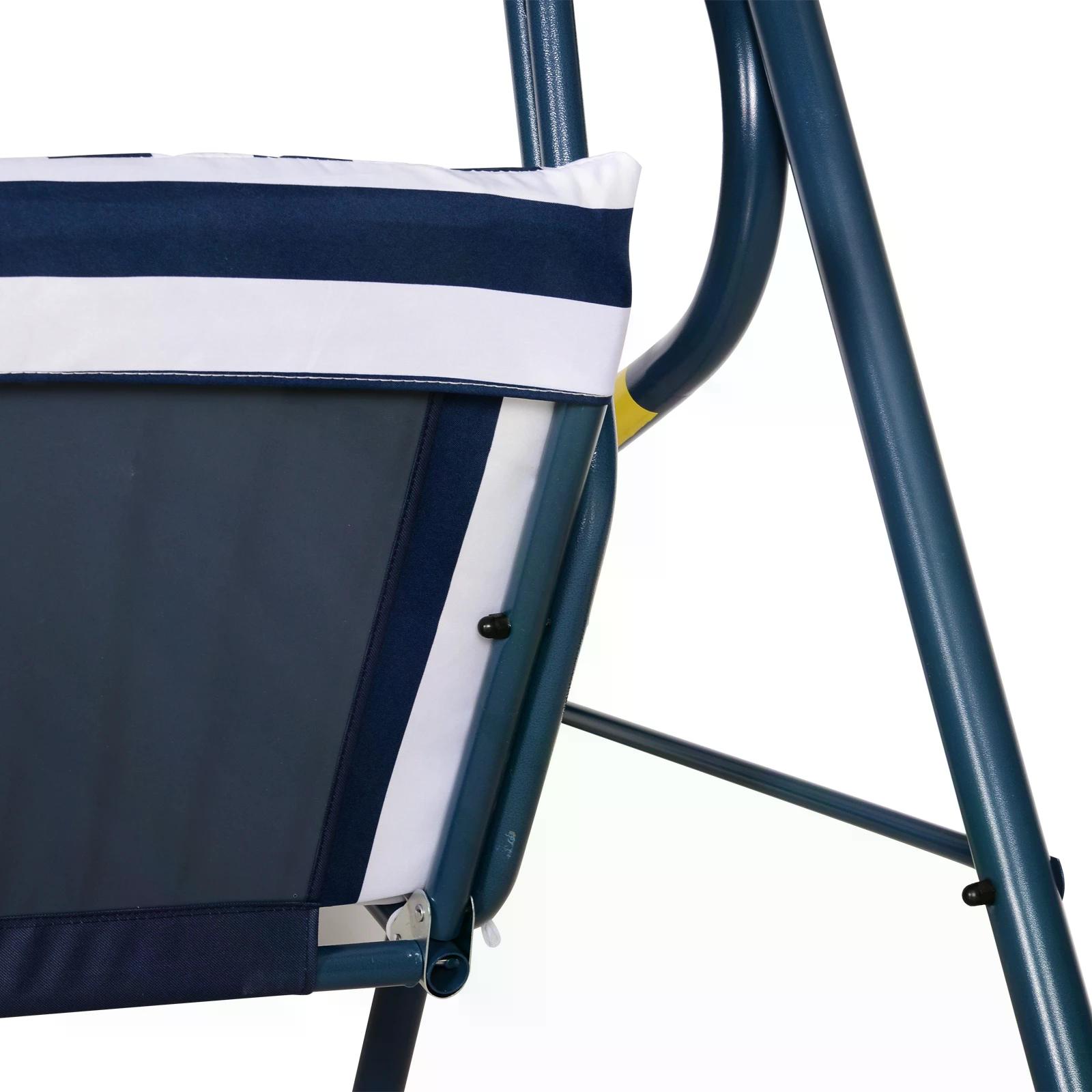 Outsunny Outdoor 3-Seater Swing Chair with Adjustable Canopy & Durable Metal Frame, Blue Stripes