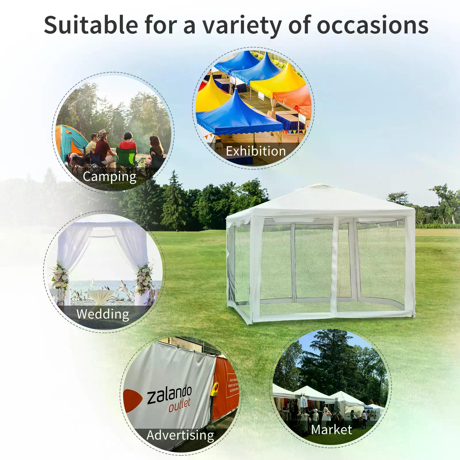 Outsunny 4x3 m Waterproof Gazebo W/Mesh Sides-White/Black