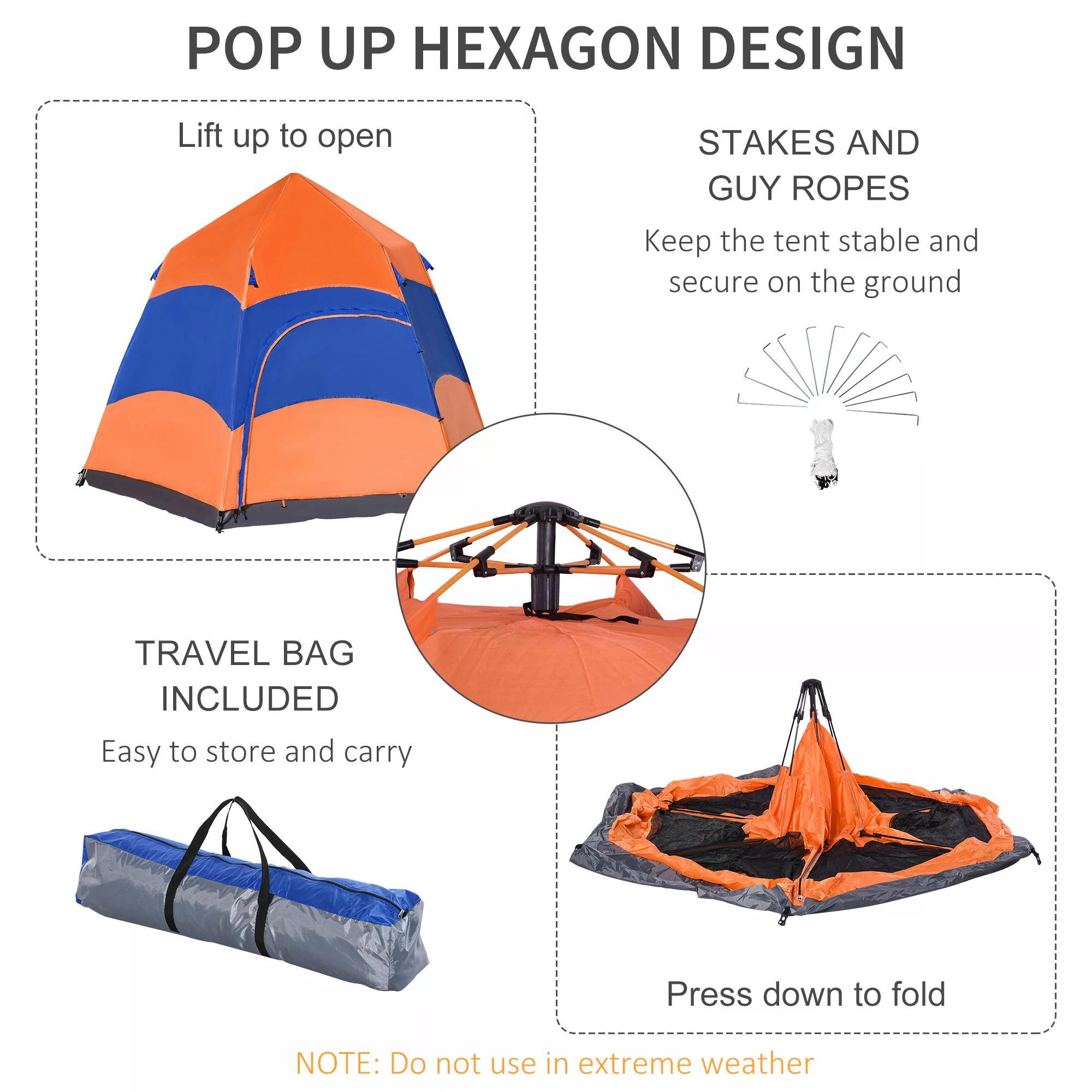 Outsunny Hexagon Pop Up Tent for Six, Portable Shelter for Camping, Festivals, Hiking, Family Use