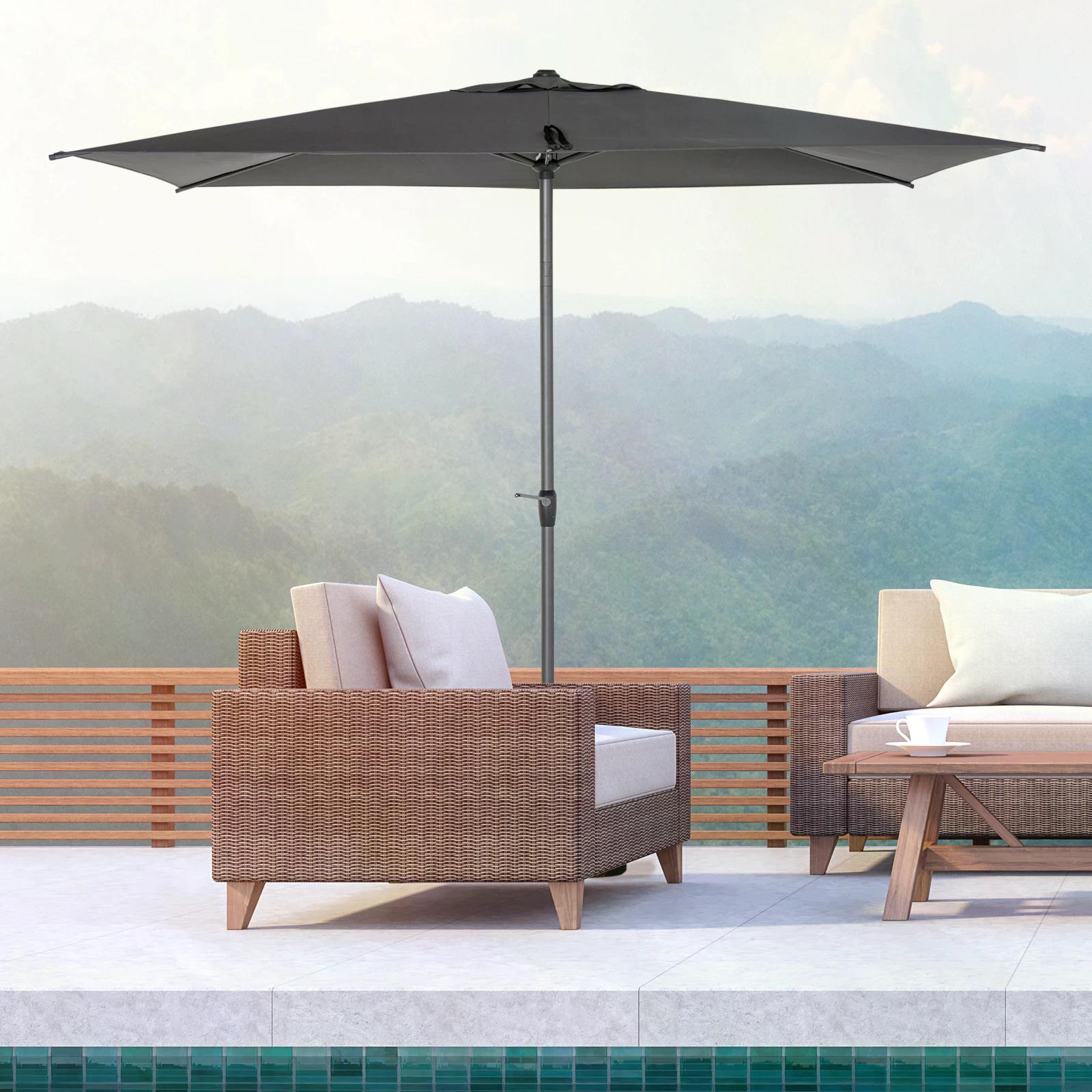 Outsunny 3 x 2m Garden Parasol Patio Sun Umbrella Canopy Rectangular Sun Shade Aluminium Crank Tilt Mechanism, Dark Grey