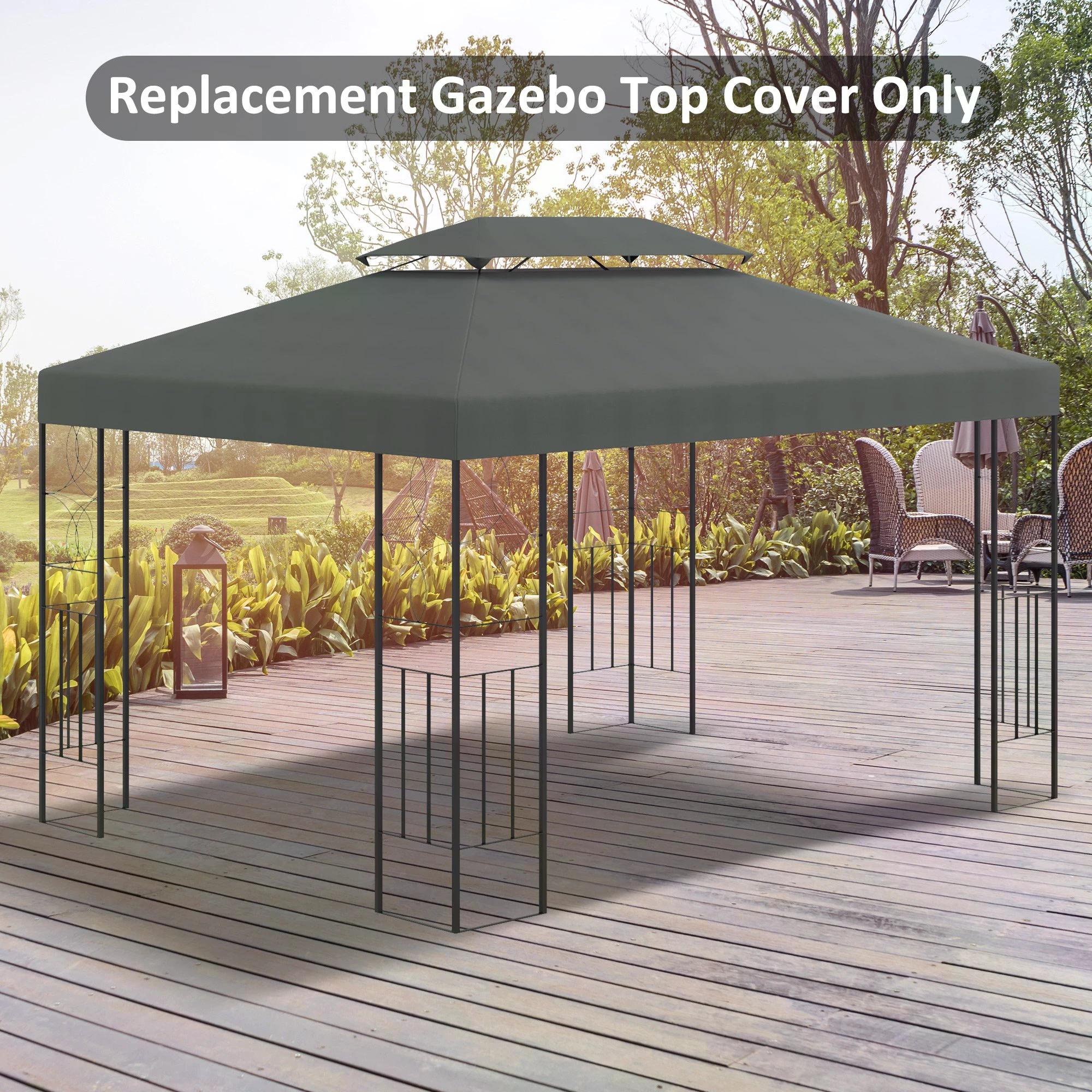 Outsunny Gazebo Replacement Canopy 3x4m, 2 Tier Roof Top UV Protection Cover for Garden Patio Awning Shelters, Deep Grey