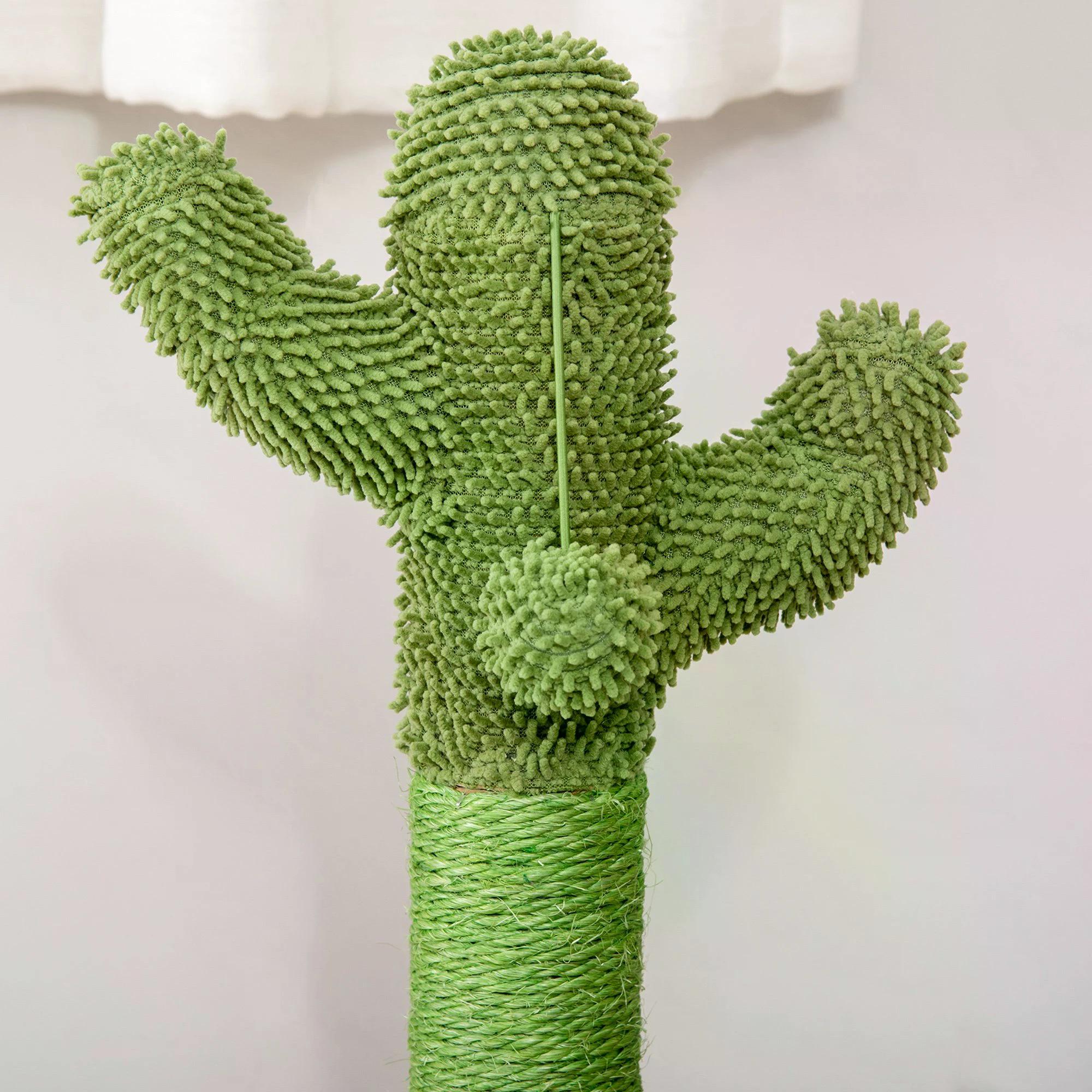 PawHut Cactus-Shaped Cat Tree Tower, Green, with Sisal Scratching Post, Hanging Ball, Funny Cat Ball Platform, 32 x 32 x 60cm