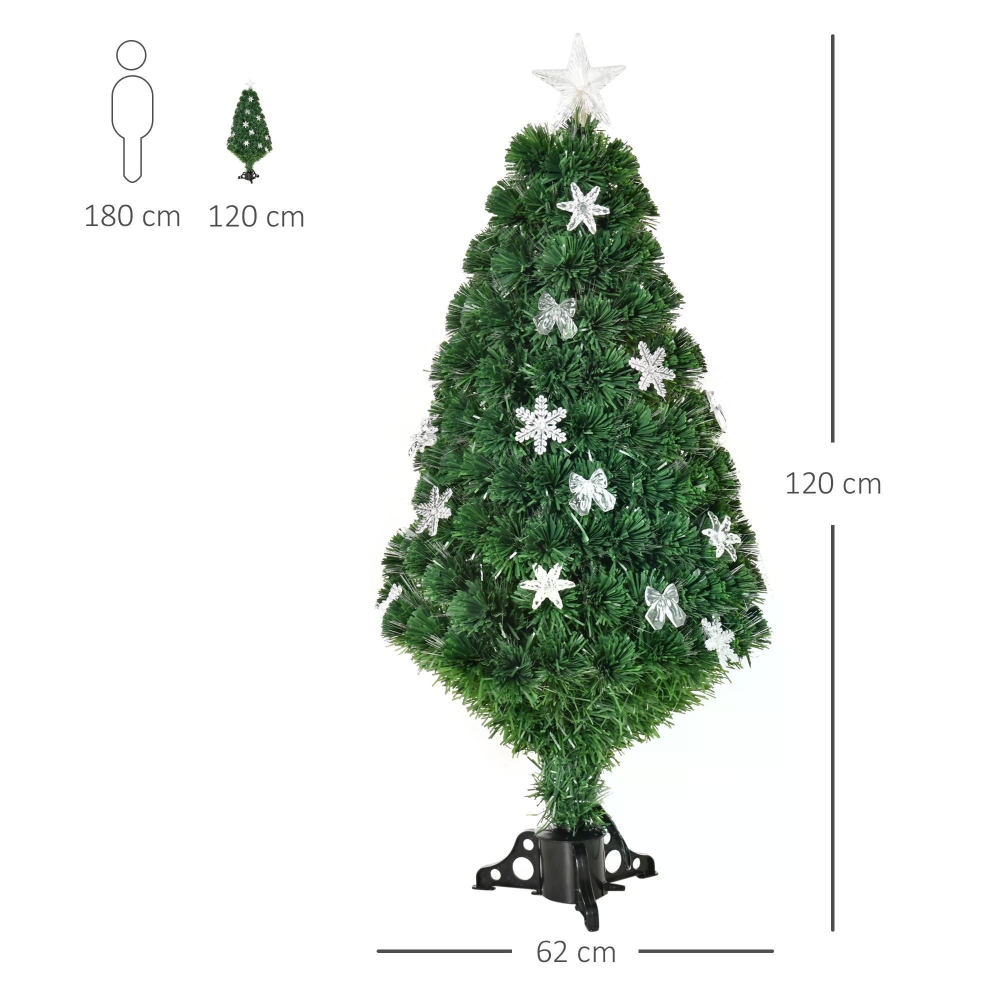HOMCOM 4FT Pre Lit Christmas Tree Artificial Tree Fiber Optic LED Light Holiday Home Xmas Decoration Tree with Foldable Feet, Green