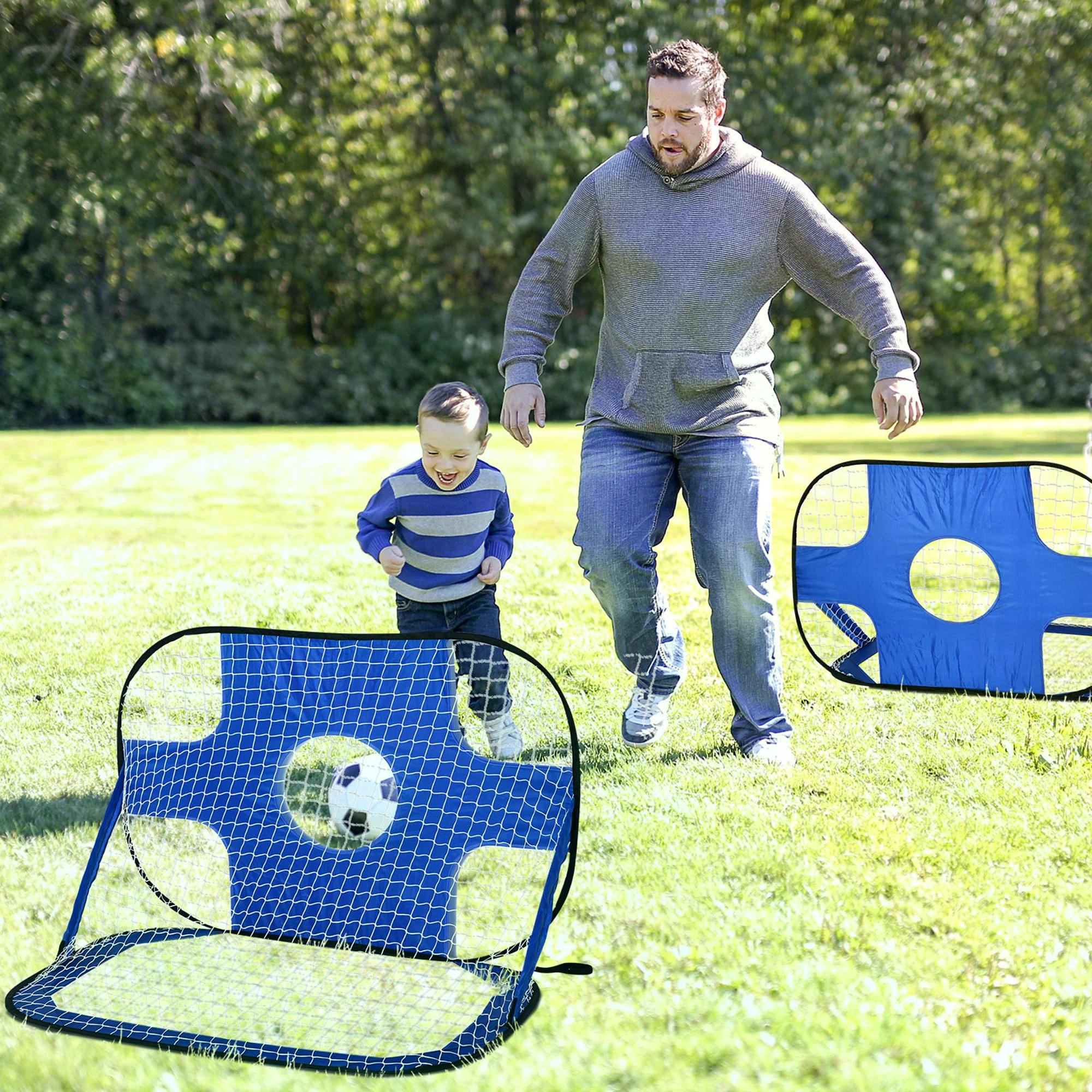 HOMCOM 2-in-1 Pop Up Football Goal Nets for Kids, Garden Outdoor Sports and Practice Target