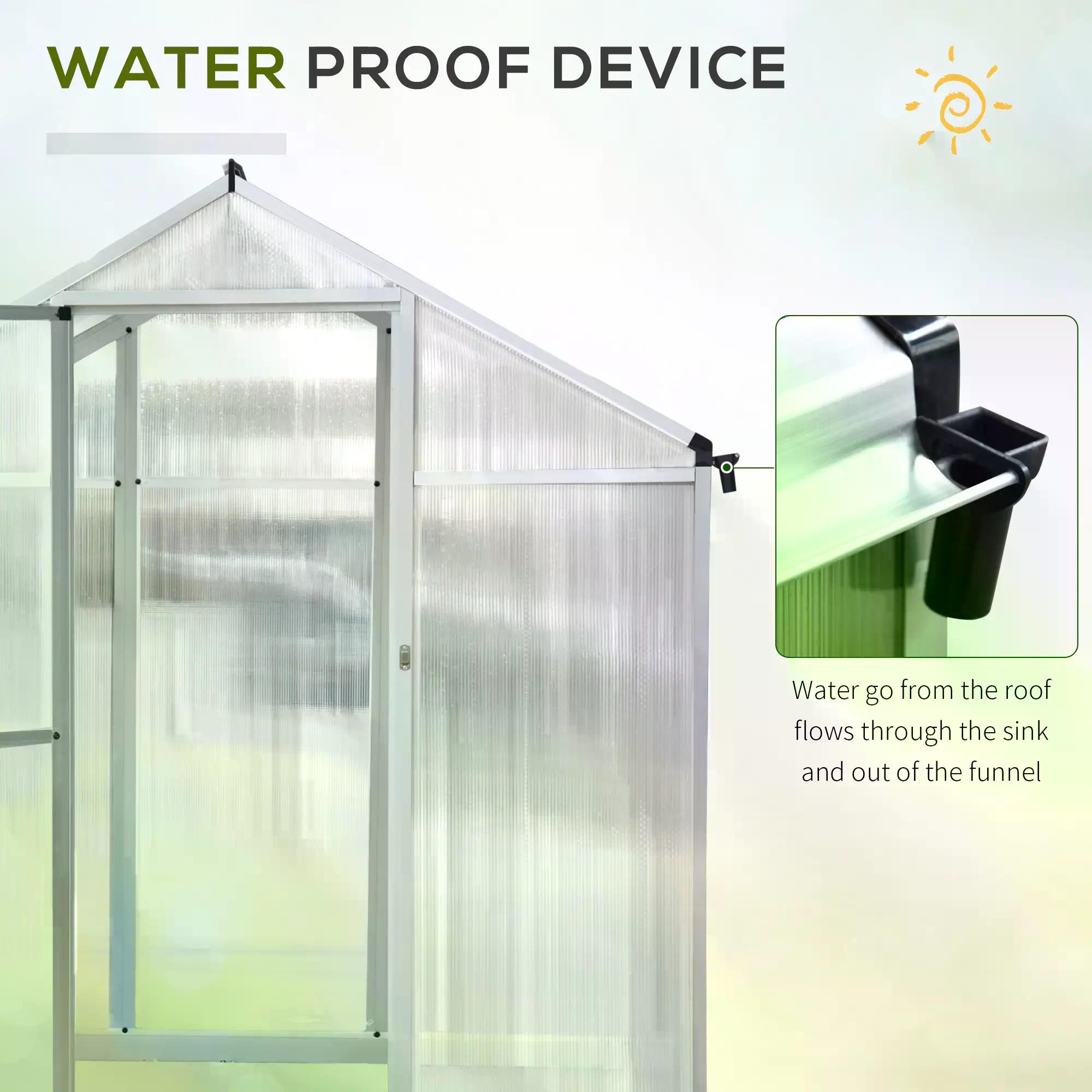 Outsunny 6x10ft Clear Polycarbonate Greenhouse Aluminium Frame Large Walk-In Garden Plants Grow