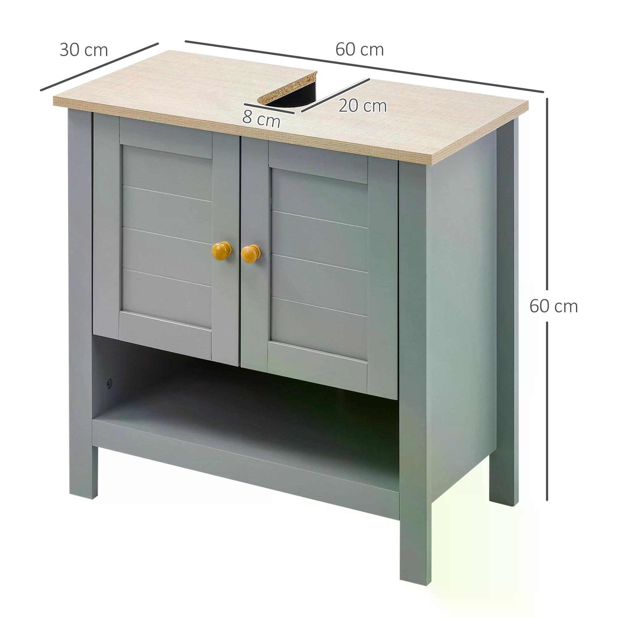 Kleankin Bathroom Vanity Unit Under Sink Cabinet, Pedestal Design, Storage Cupboard with Adjustable Shelf, Grey.