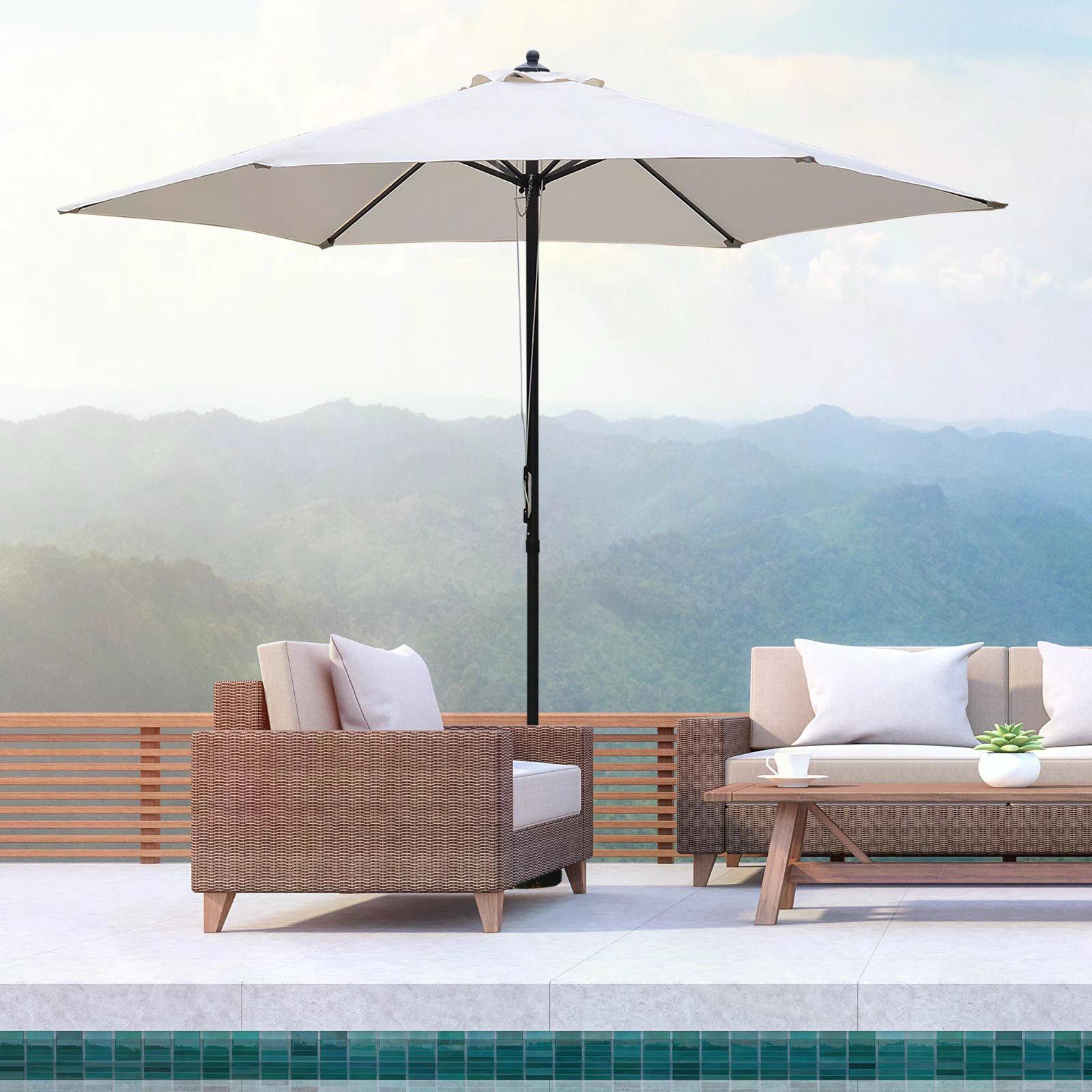 Outsunny 2.8m Garden Parasol Umbrella, Round Outdoor Market Table Umbrella, Parasol Patio Umbrella, 6 Ribs Manual Push, Sun Shade Canopy, Off-White
