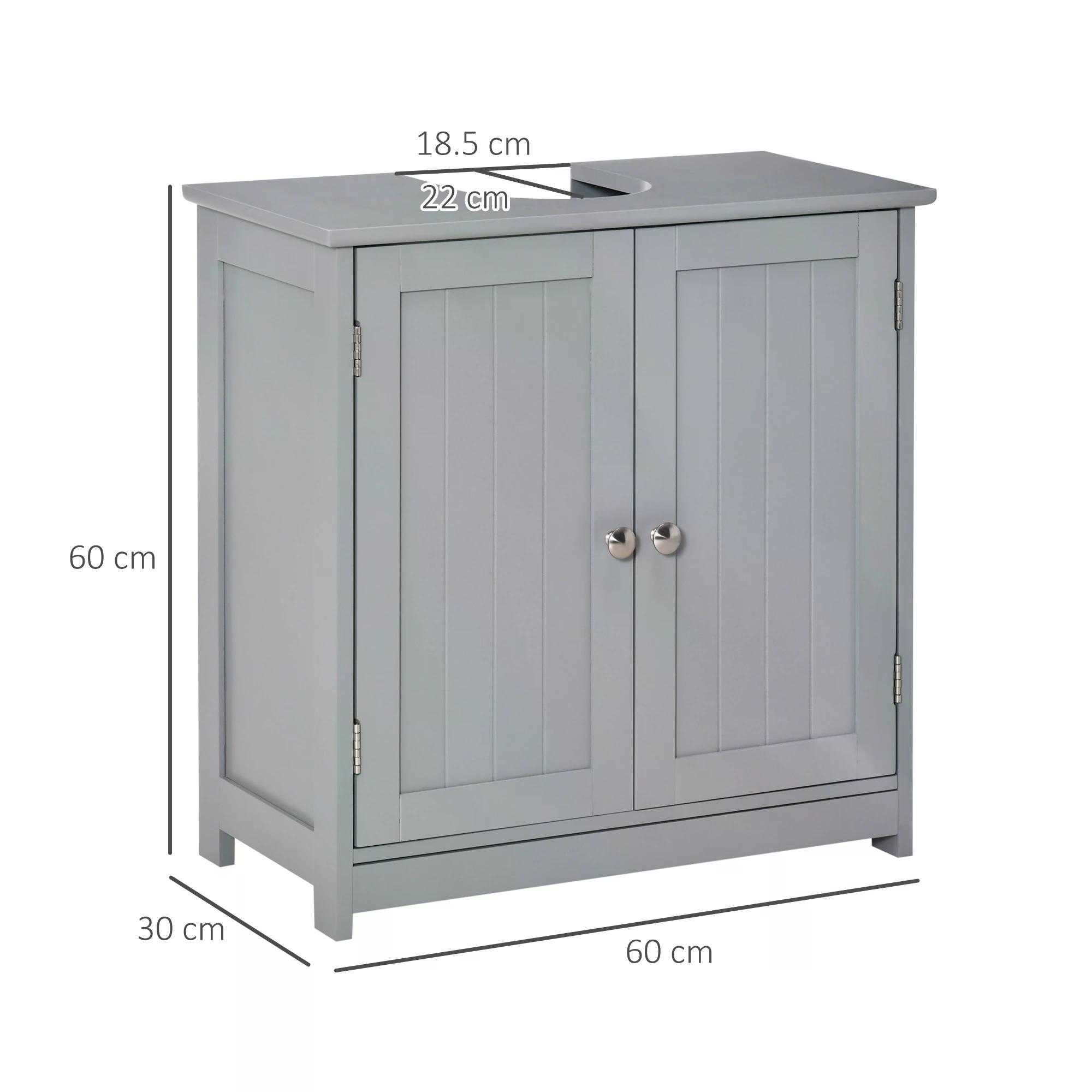 Kleankin Compact Under-Sink Cabinet, 60x60cm, with Adjustable Shelf, Handles, Drainage, Space-Saving Bathroom Organizer, Grey