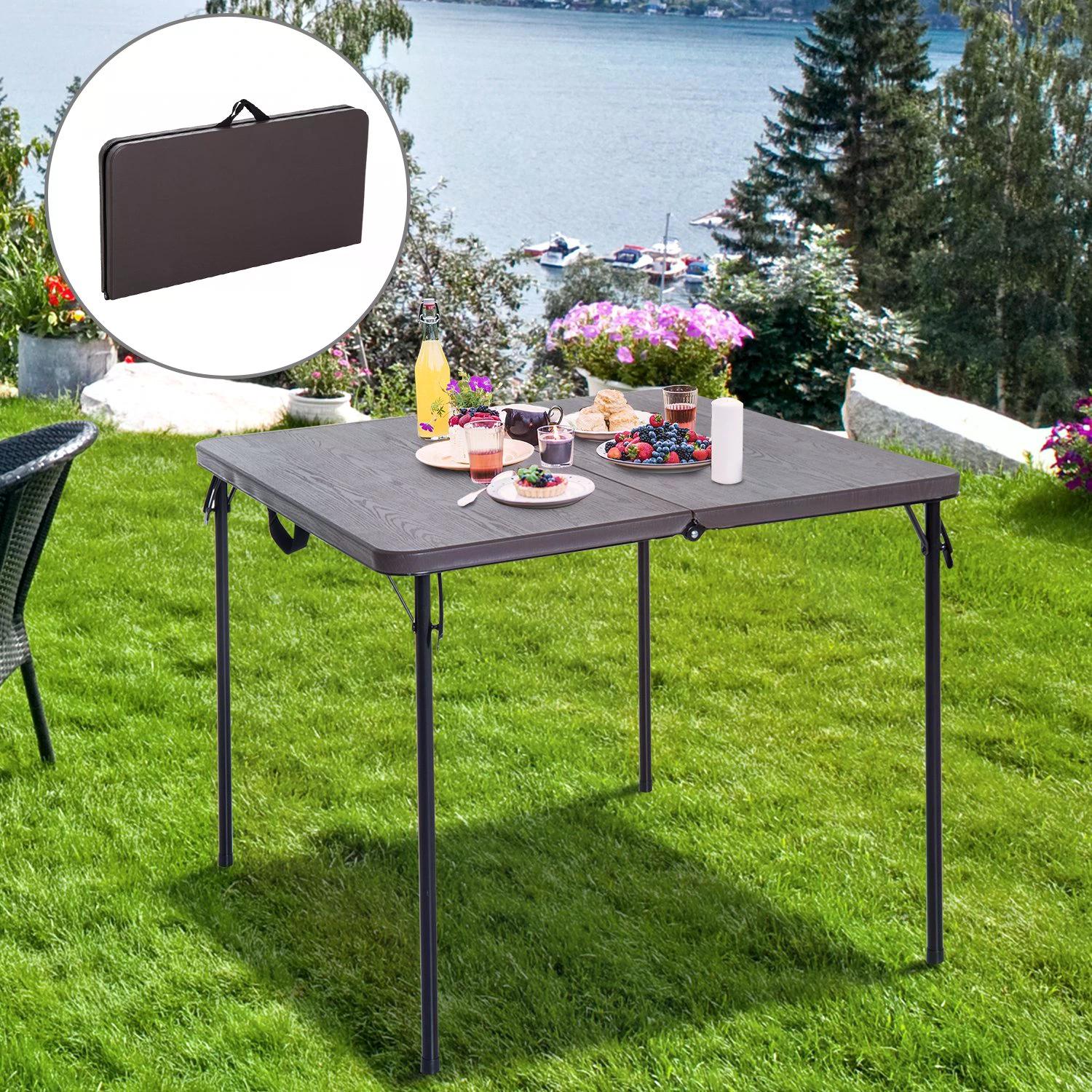 Outsunny Folding Camping Table for Outdoor Events Garden Camping BBQ Party, 86Lx86Wx71.5H cm-Black/Brown