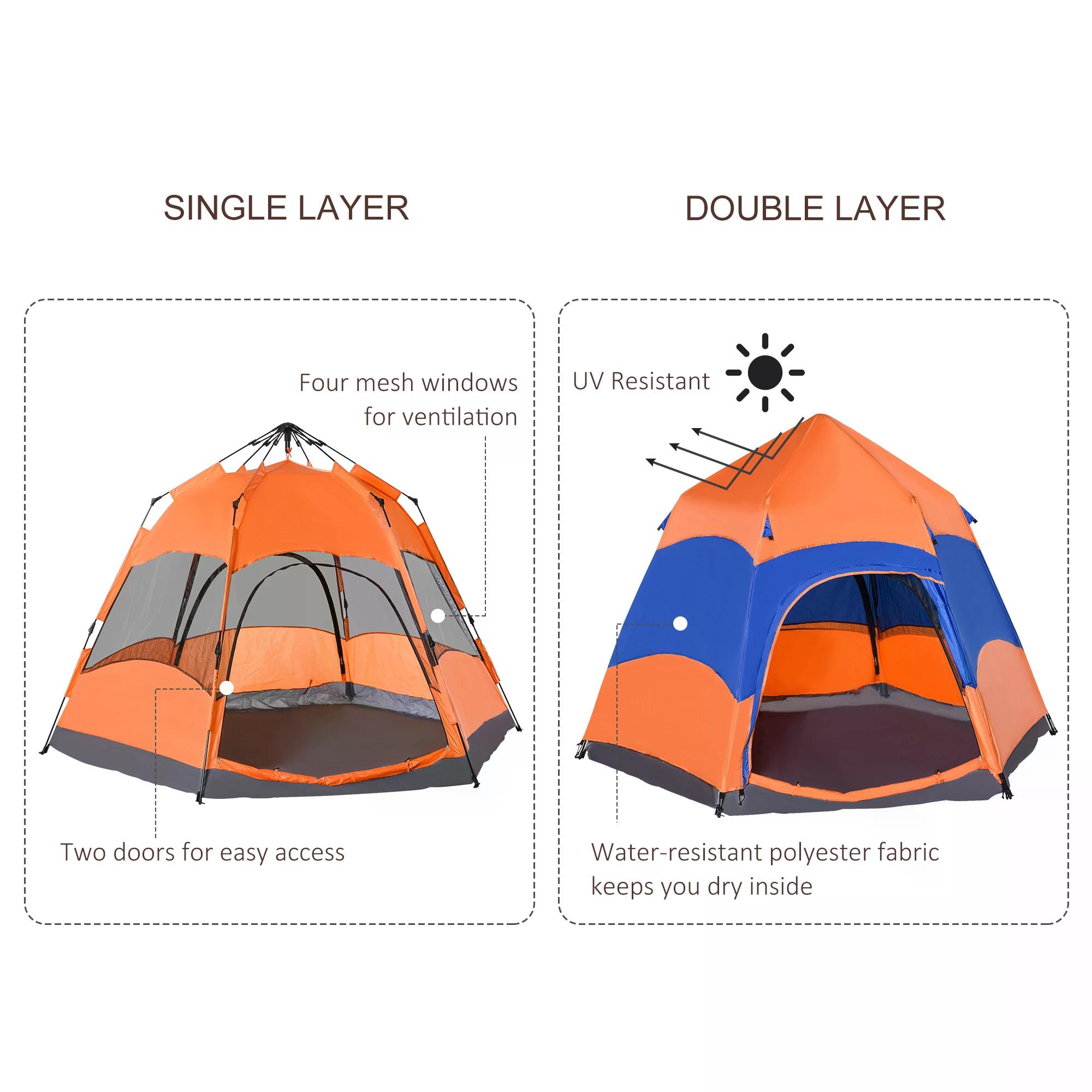 Outsunny Hexagon Pop Up Tent for Six, Portable Shelter for Camping, Festivals, Hiking, Family Use