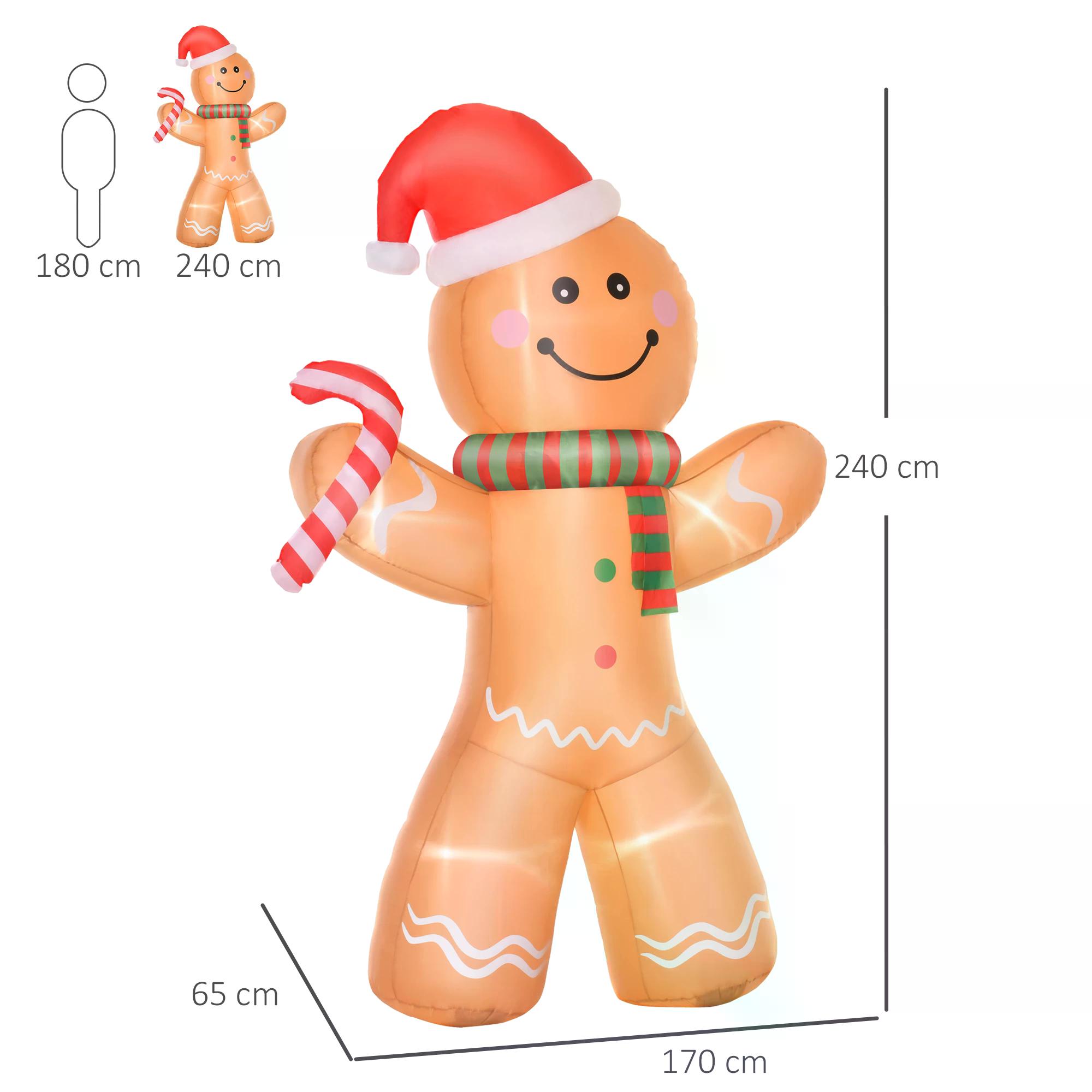 HOMCOM 2.4m Christmas Inflatable Gingerbread Man, Lighted for Home Indoor Outdoor Garden Lawn Decoration Party Prop