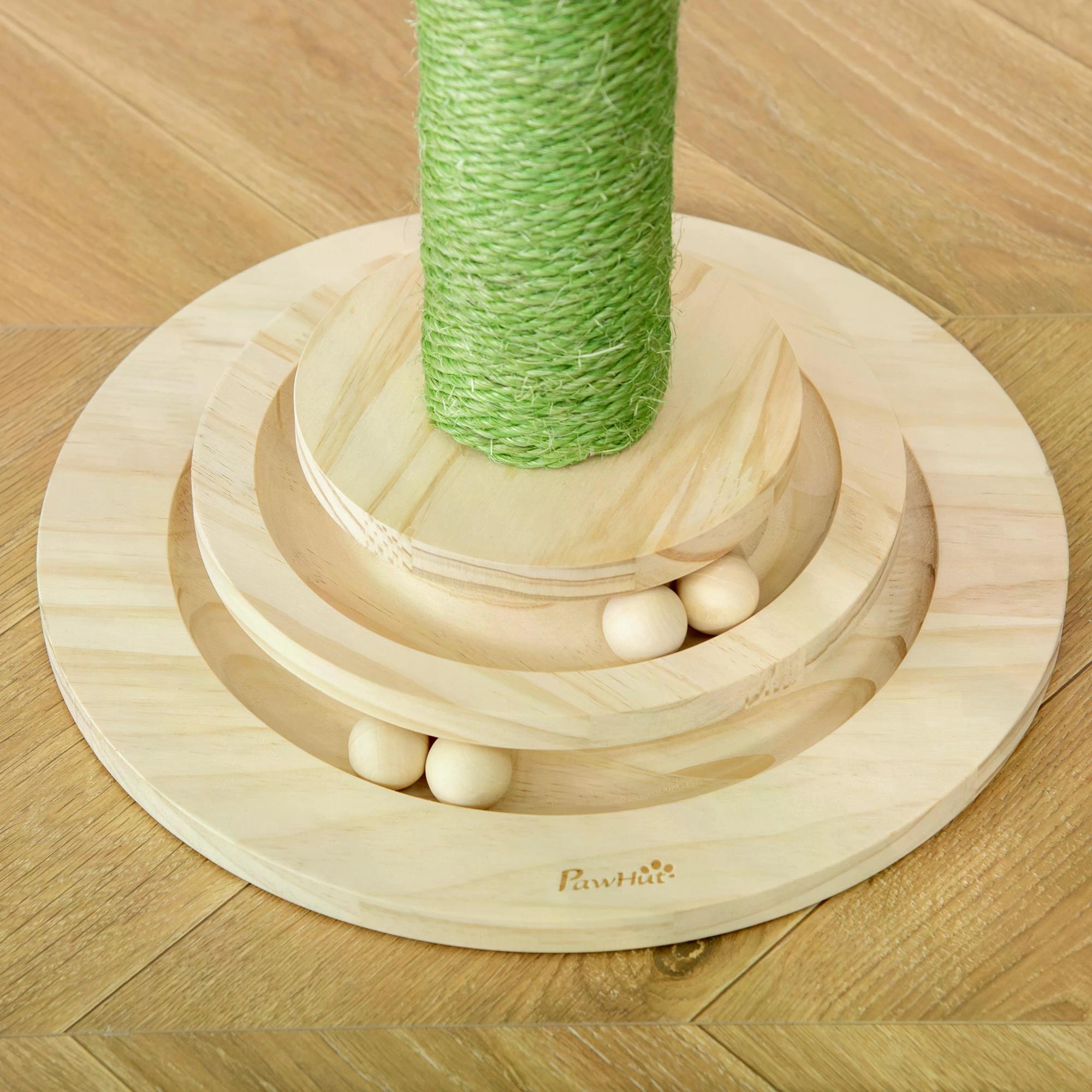 PawHut Cactus-Shaped Cat Tree Tower, Green, with Sisal Scratching Post, Hanging Ball, Funny Cat Ball Platform, 32 x 32 x 60cm
