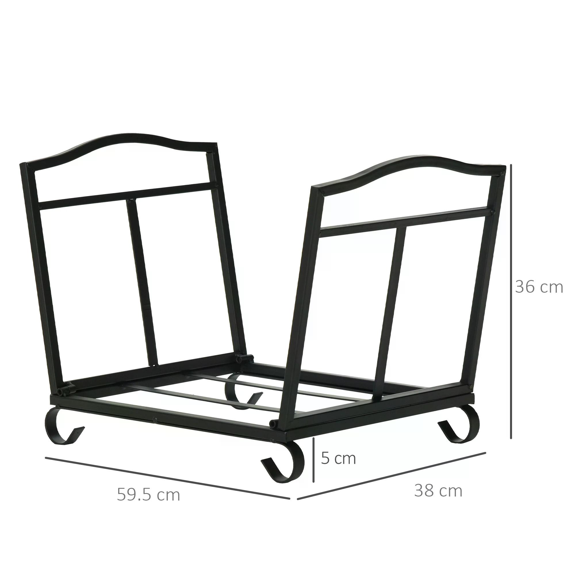 Outsunny Firewood Log Rack Fireplace Log Holder Wood Storage Rack with Scrolls, Foldable Design, for Outdoor and Indoor Use, 48 x 34 x 37cm, Black