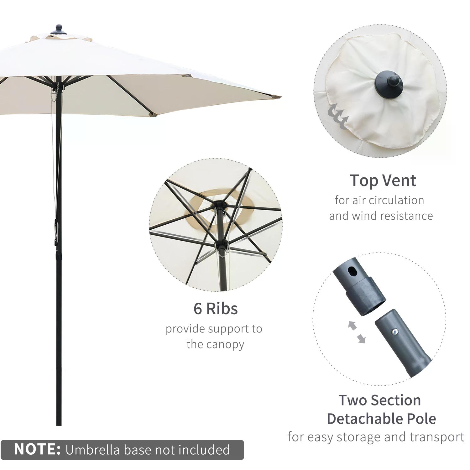 Outsunny 2.8m Garden Parasol Umbrella, Round Outdoor Market Table Umbrella, Parasol Patio Umbrella, 6 Ribs Manual Push, Sun Shade Canopy, Off-White