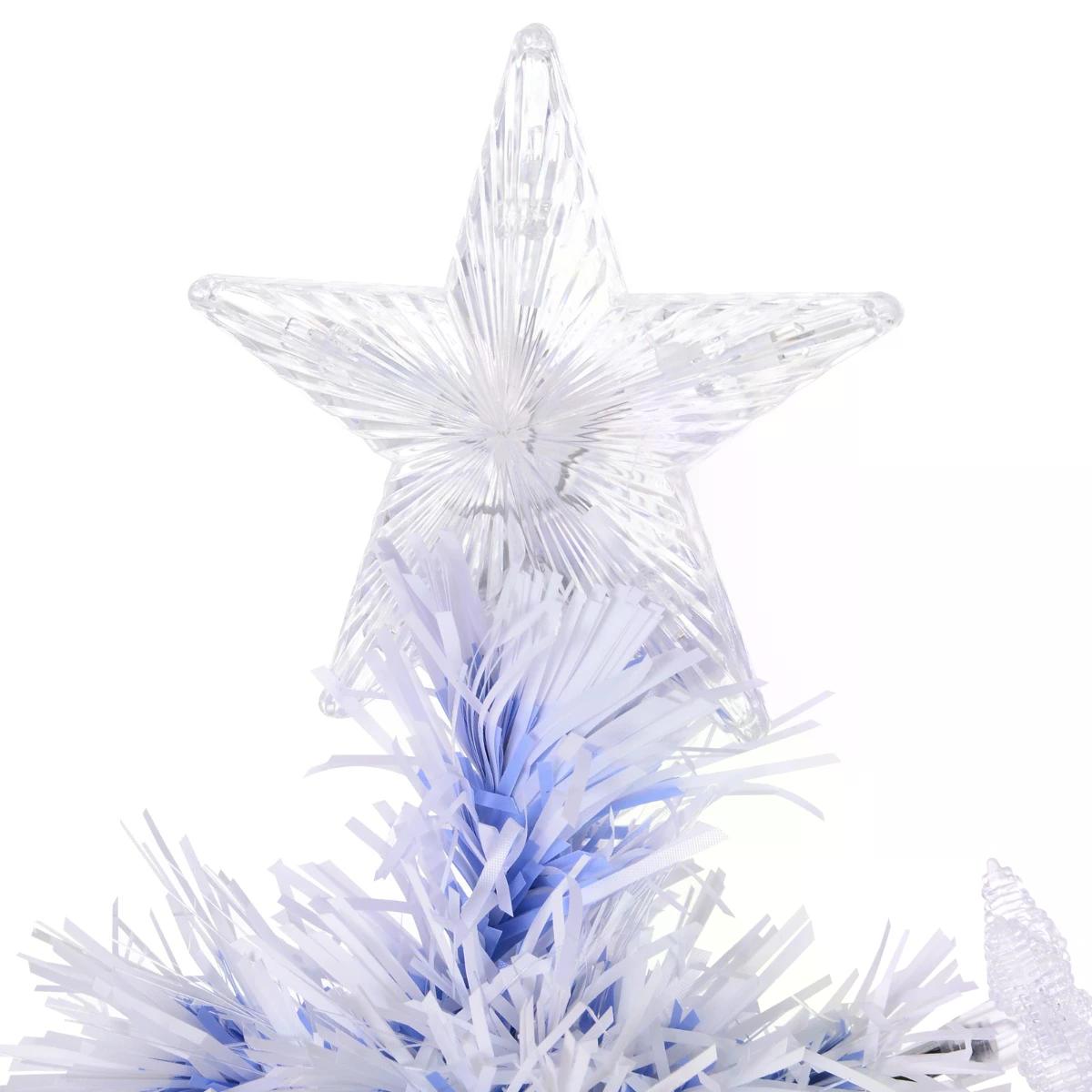 HOMCOM Artificial Fibre Optic Christmas Tree w/ 26 LED Lights Pre-Lit White Blue 4FT