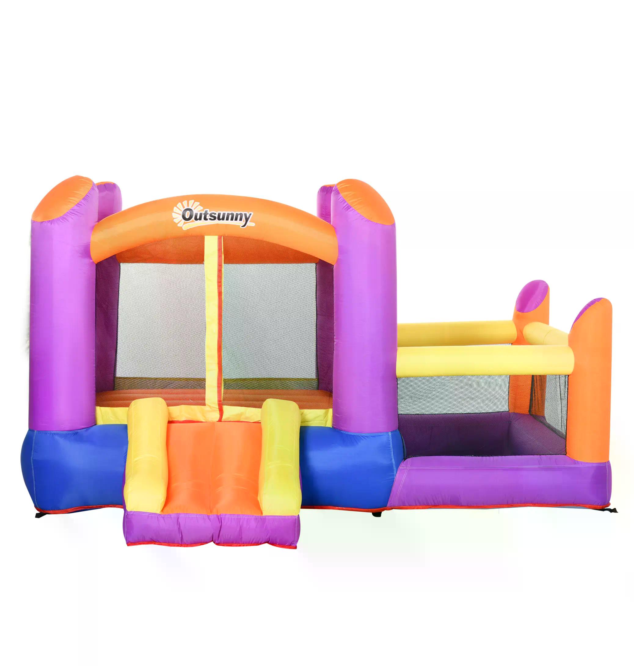 Outsunny Kids Bounce Castle House Inflatable Trampoline Slide Water Pool 3 in 1 with Inflator for Kids Age 3-12 Multi-color 3 x 2.8 x 1.7m