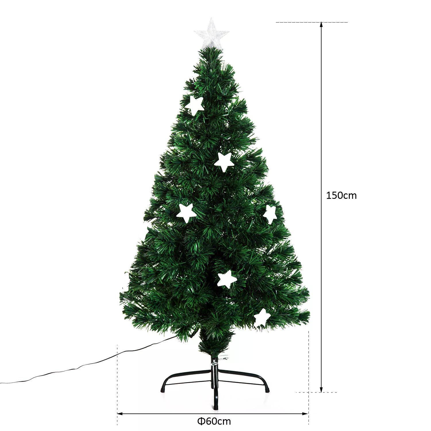 HOMCOM 5ft 150cm Green Fibre Optic Artificial Christmas Tree W/ Stars