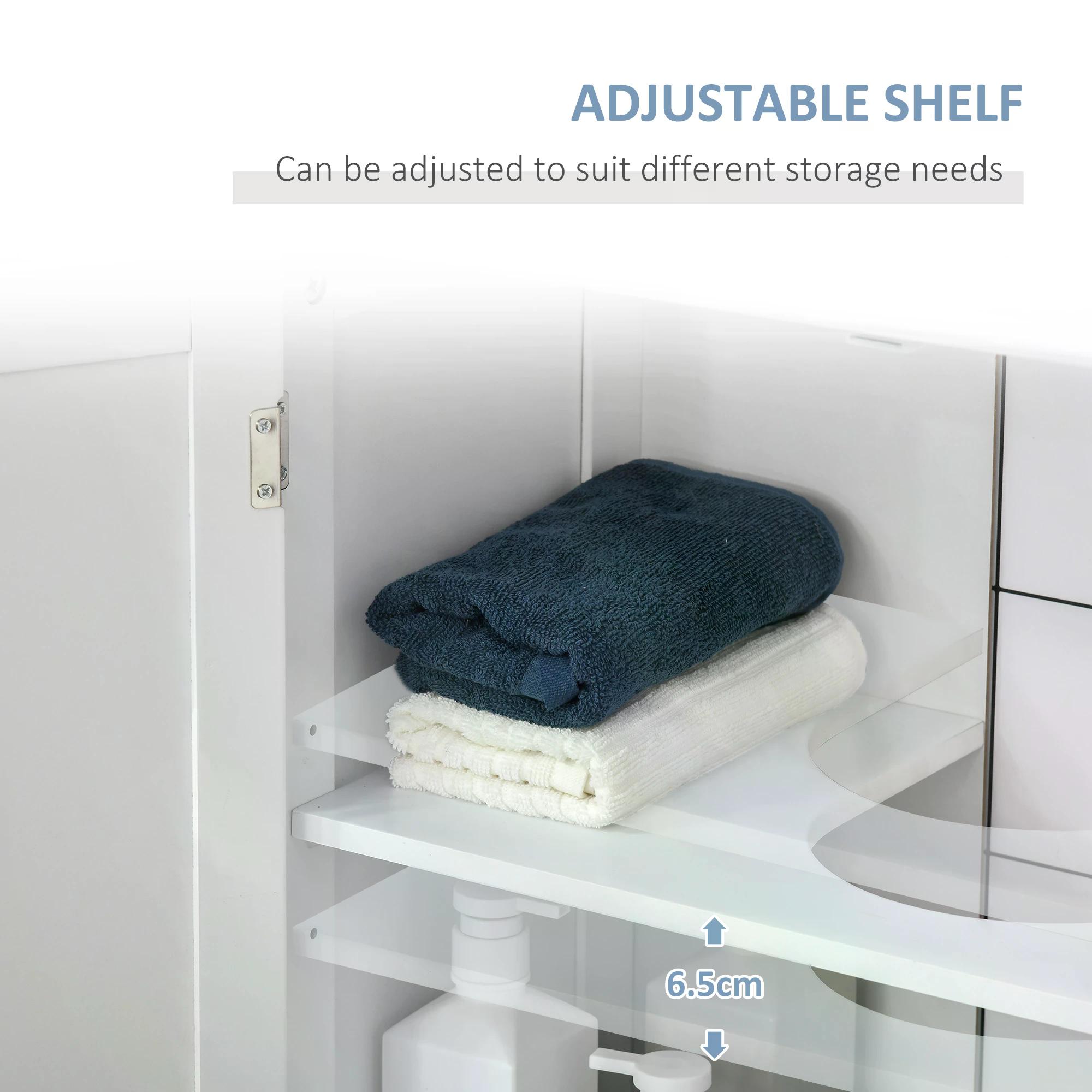 Kleankin Space-Efficient Under-Sink Storage, 60x60cm, Adjustable Shelf, Handles, Drain Hole, Bathroom Cabinet, White