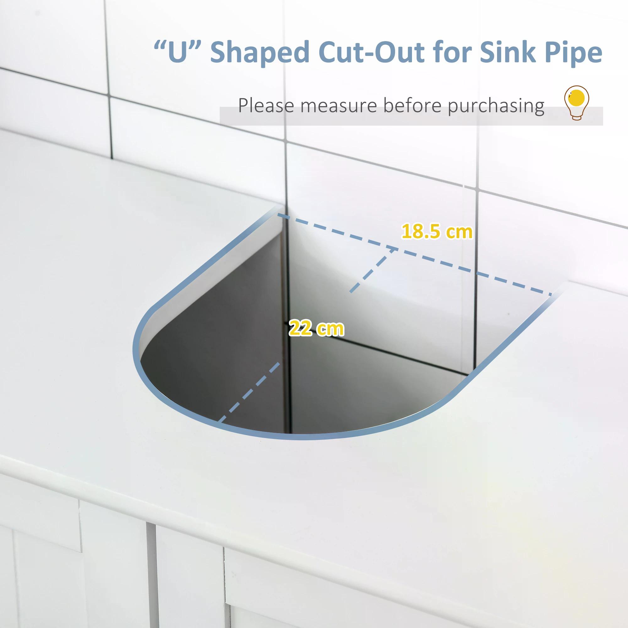 Kleankin Space-Efficient Under-Sink Storage, 60x60cm, Adjustable Shelf, Handles, Drain Hole, Bathroom Cabinet, White