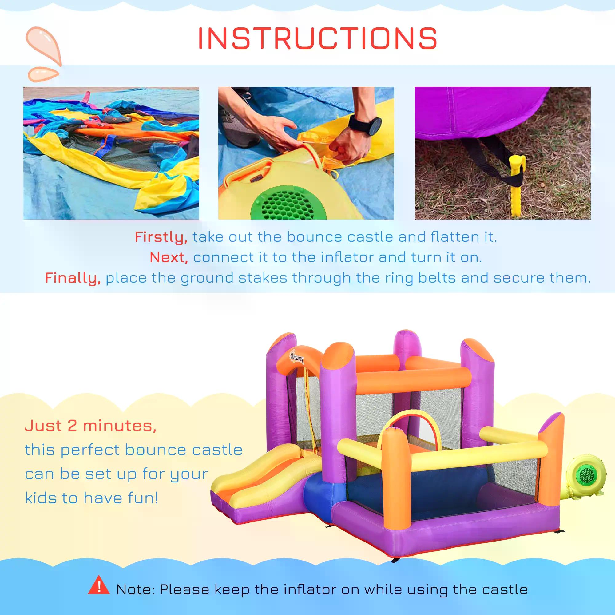 Outsunny Kids Bounce Castle House Inflatable Trampoline Slide Water Pool 3 in 1 with Inflator for Kids Age 3-12 Multi-color 3 x 2.8 x 1.7m