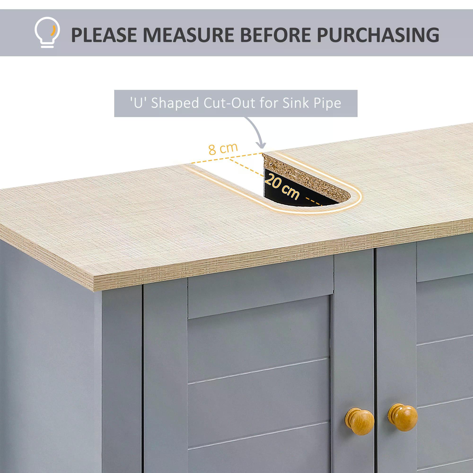 Kleankin Bathroom Vanity Unit Under Sink Cabinet, Pedestal Design, Storage Cupboard with Adjustable Shelf, Grey.