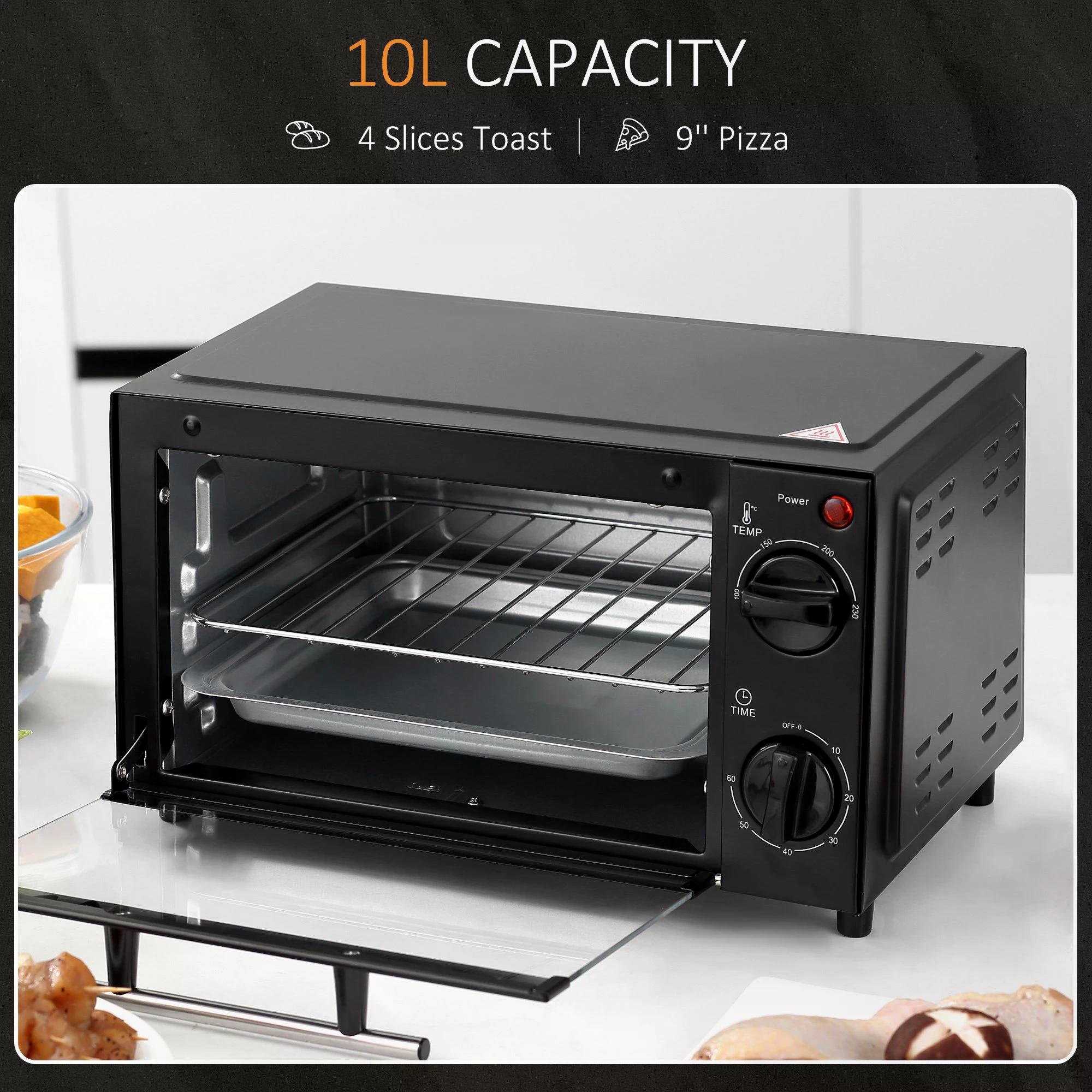HOMCOM Convection Mini Oven, 9L Countertop Electric Grill, Toaster Oven with Adjustable Temperature, Timer, Baking Tray and Wire Rack, 750W