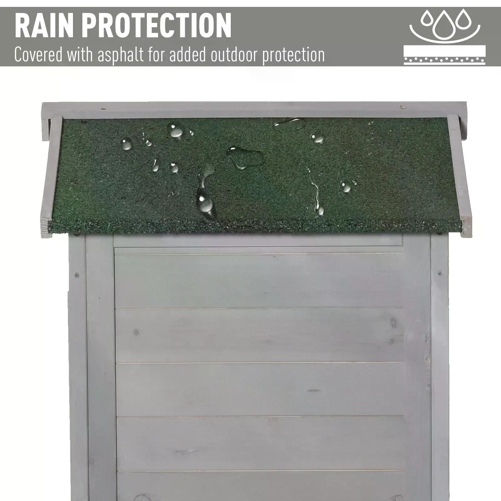 Outsunny Wooden Garden Cabinet 3-Tier Storage Shed 2 Shelves Lockable Organizer with Hooks Foot Pad 74 x 55 x 155cm Light Grey