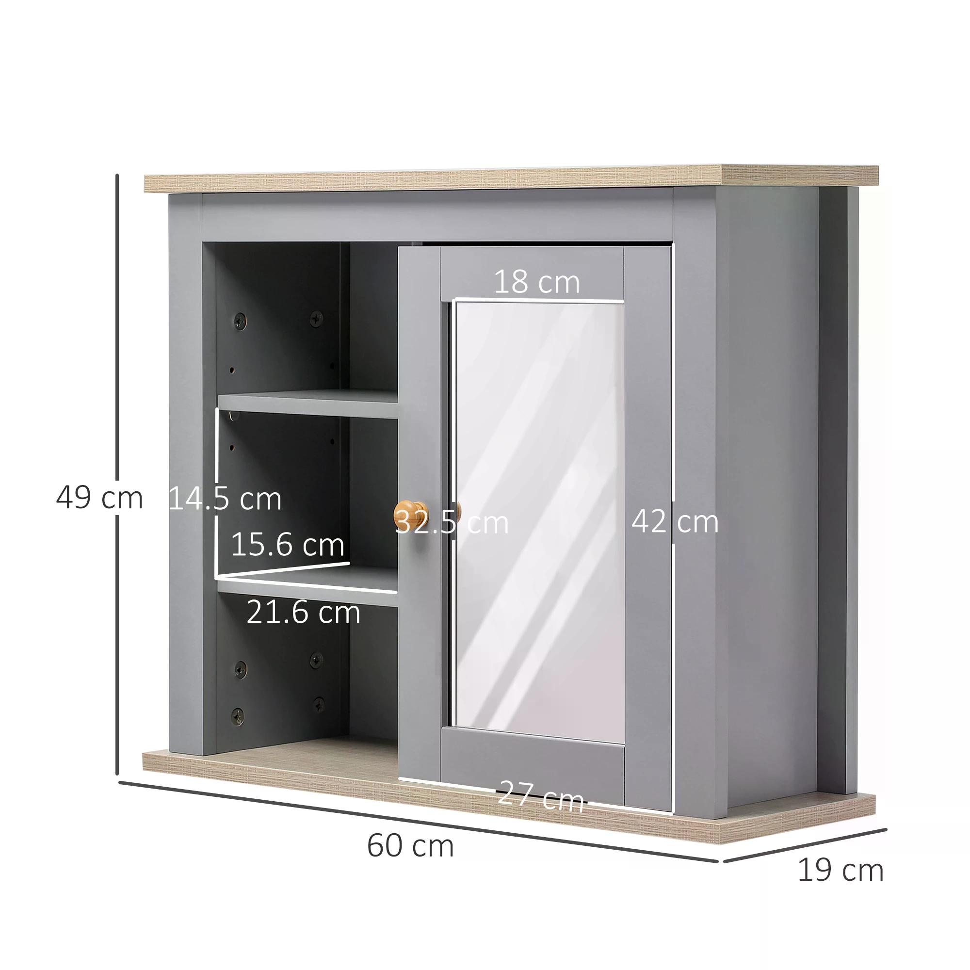 Kleankin Wall Mounted Mirror Cabinet, Bathroom Storage with Door, Adjustable Shelf, for Hallways, Living Areas, Grey
