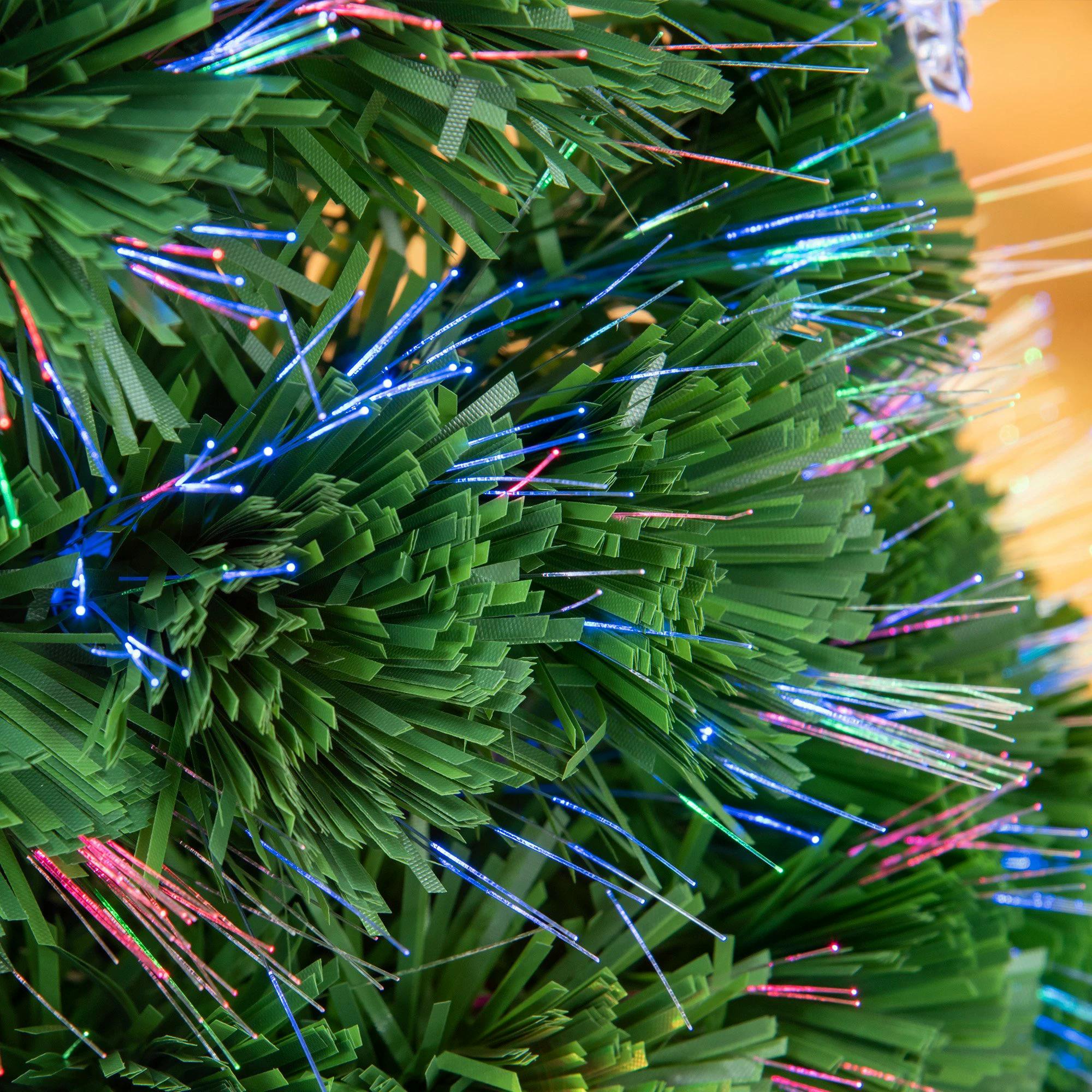 HOMCOM 4FT Pre Lit Christmas Tree Artificial Tree Fiber Optic LED Light Holiday Home Xmas Decoration Tree with Foldable Feet, Green