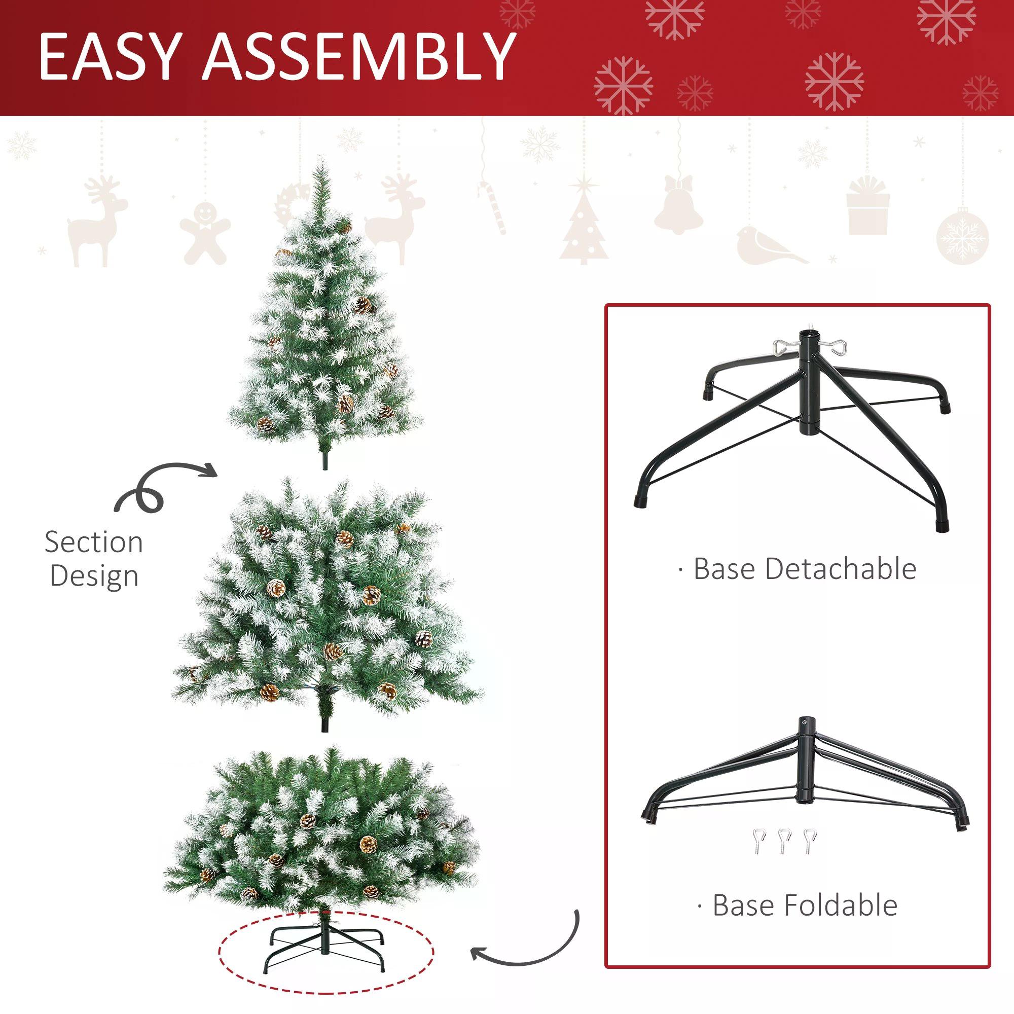 HOMCOM 6FT Artificial Christmas Tree with Pine Cones, Holiday Home Xmas Decoration Automatic Open, Green