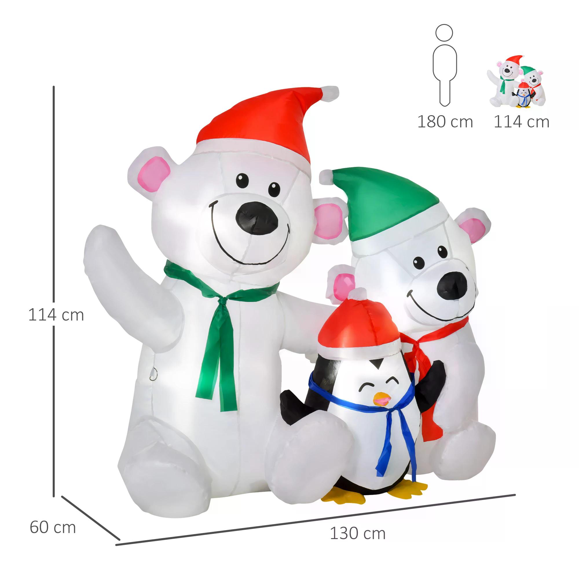 HOMCOM 1.1m Christmas Inflatable Decoration with Two Bears and Penguin Light Up Outdoor Blow Up Decorations Xmas Decor for Holiday Party Garden