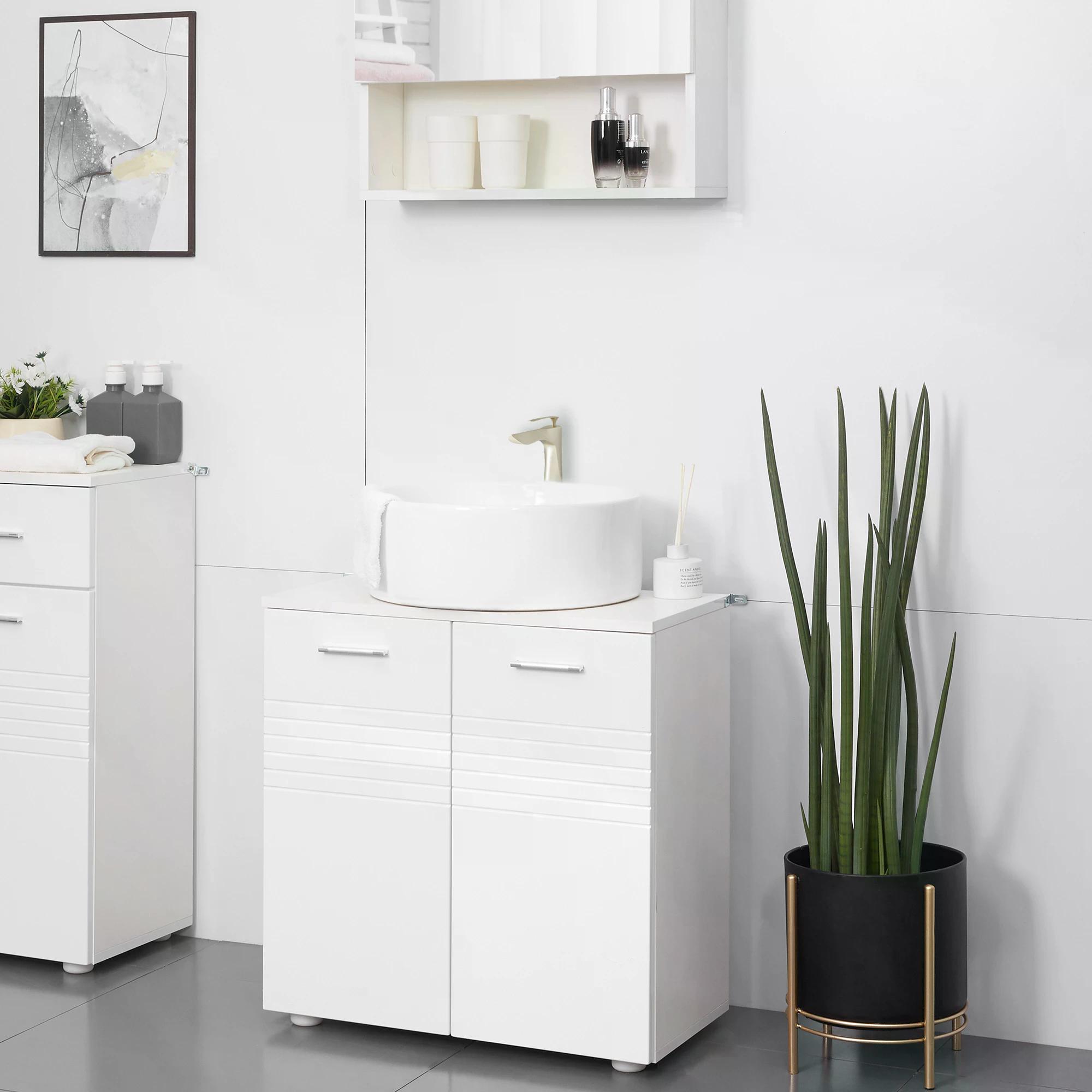 kleankin Pedestal Under Sink Cabinet, Bathroom Vanity Storage Cupboard with Adjustable Shelf, White