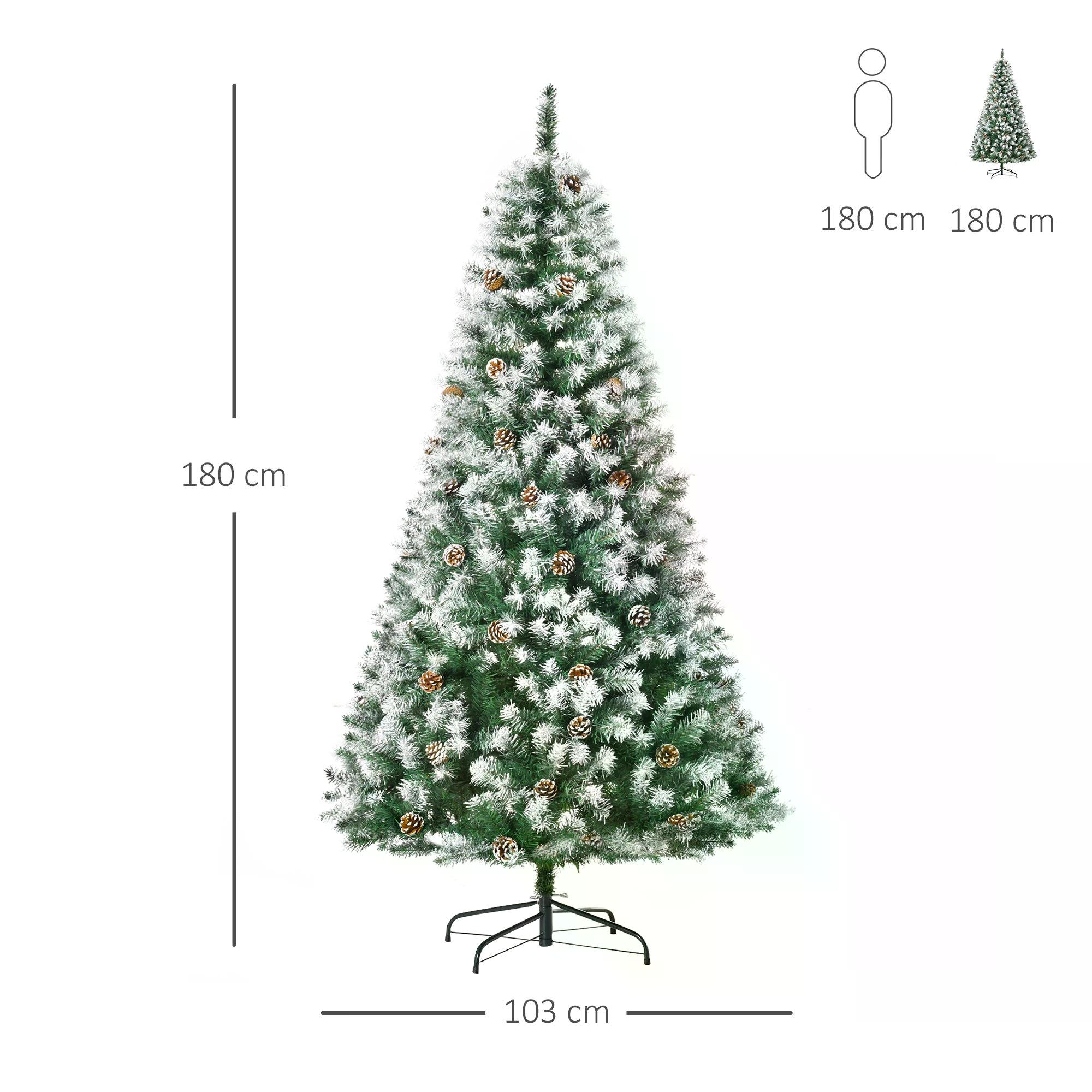 HOMCOM 6FT Artificial Christmas Tree with Pine Cones, Holiday Home Xmas Decoration Automatic Open, Green