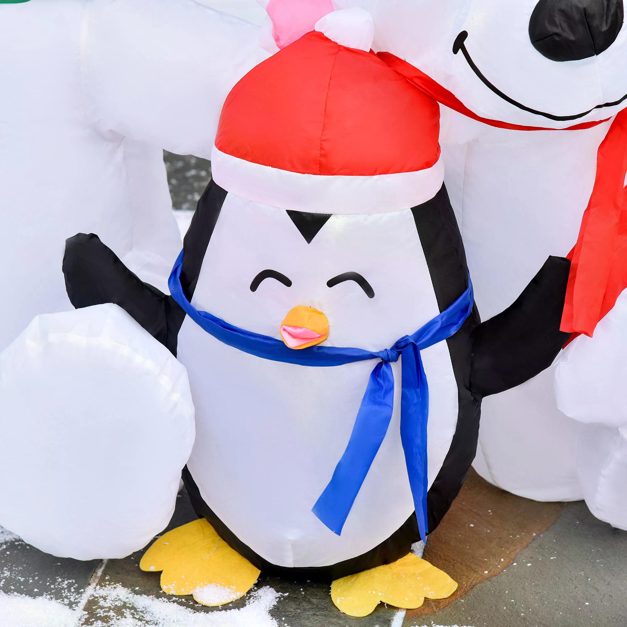HOMCOM 1.1m Christmas Inflatable Decoration with Two Bears and Penguin Light Up Outdoor Blow Up Decorations Xmas Decor for Holiday Party Garden