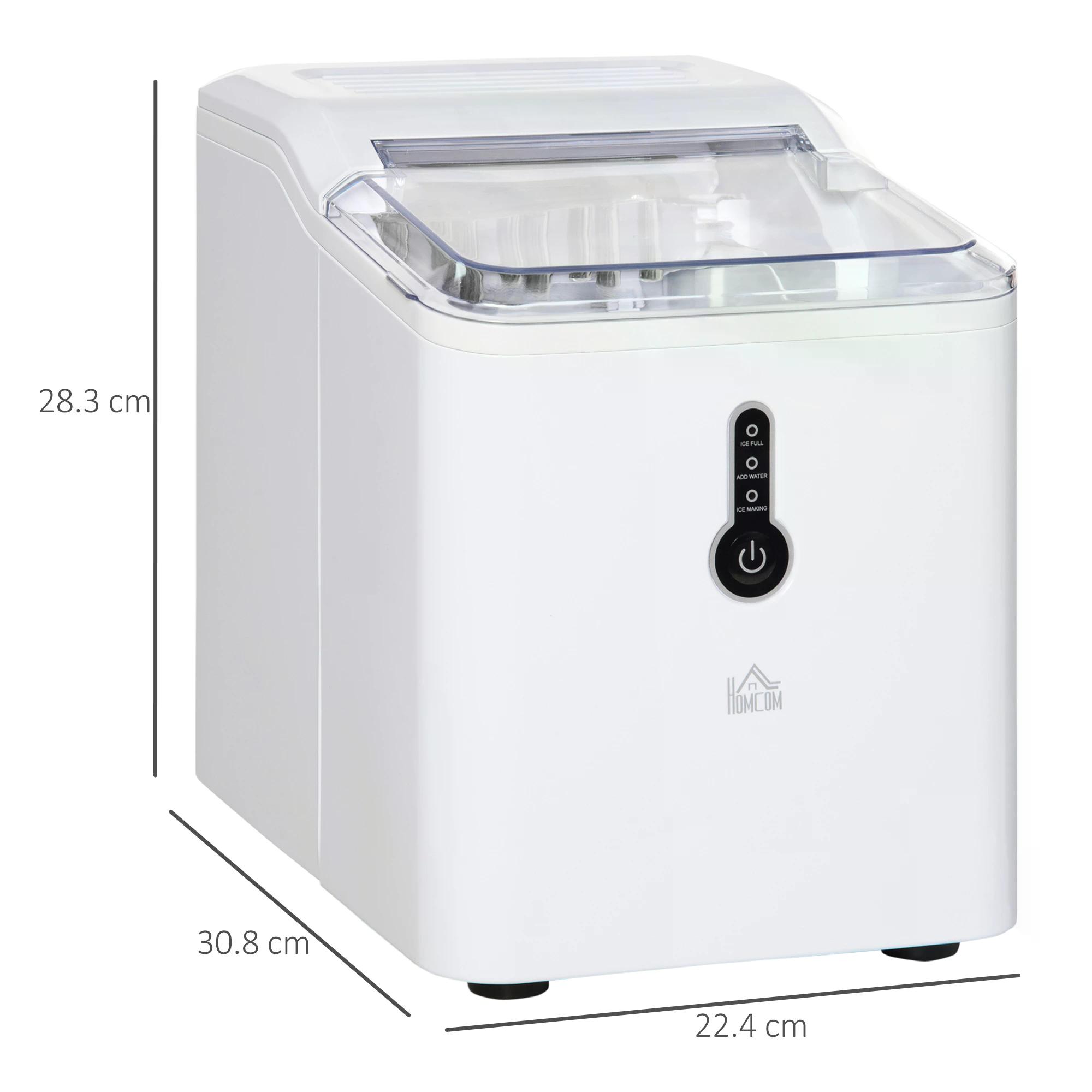 HOMCOM 12kg Ice Maker Machine | Counter Top Cube | Home Drink Equipment | 1.5L Self Clean Function w/ Basket Freestanding Kitchen Office Dining-White