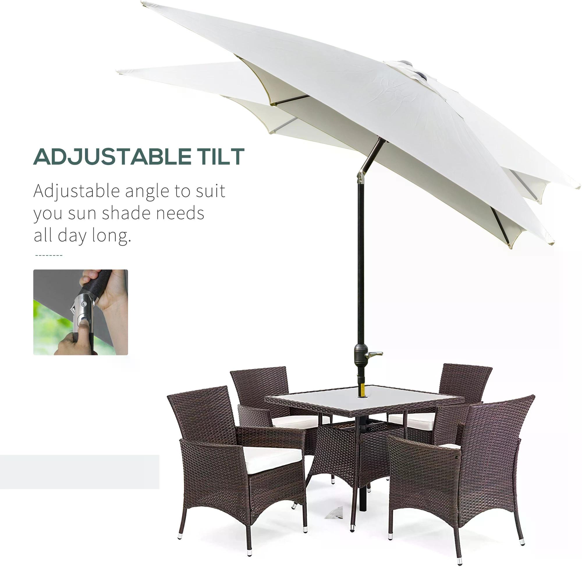 Outsunny 3x2m Garden Parasol Umbrella, Canopy with Aluminum Tilt, Crank Rectangular Sun Shade Steel, Cream White