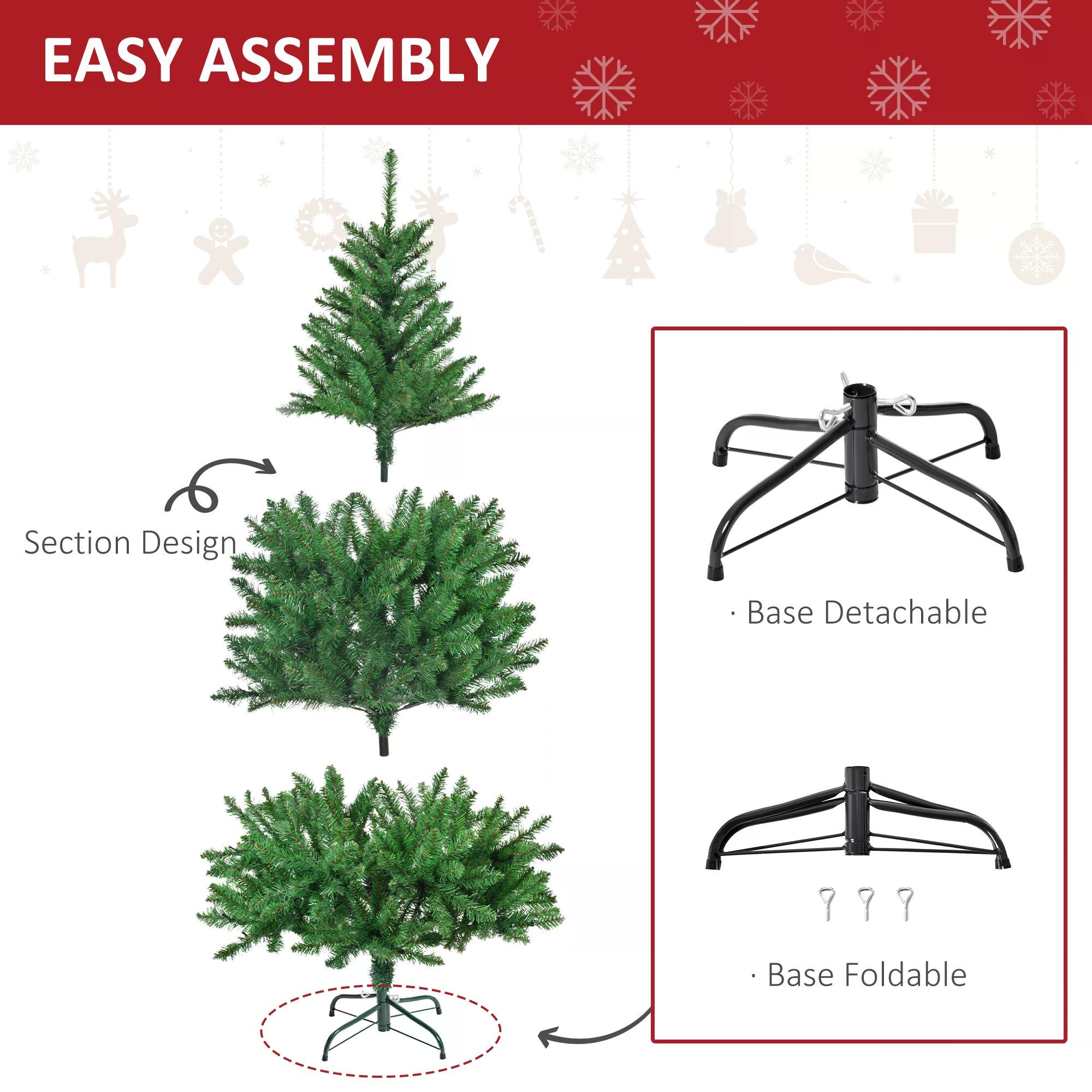 HOMCOM 5ft Prelit Christmas Tree Artificial Tree Warm White LED Light Holiday Home Xmas Decoration, Green